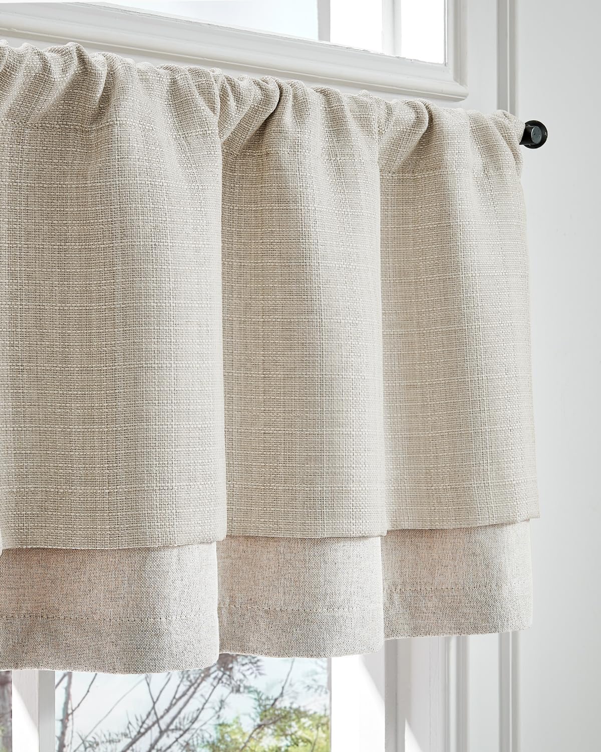 jinchan Faux Linen Valance Kitchen Curtain Light Filter Double Layer 18in