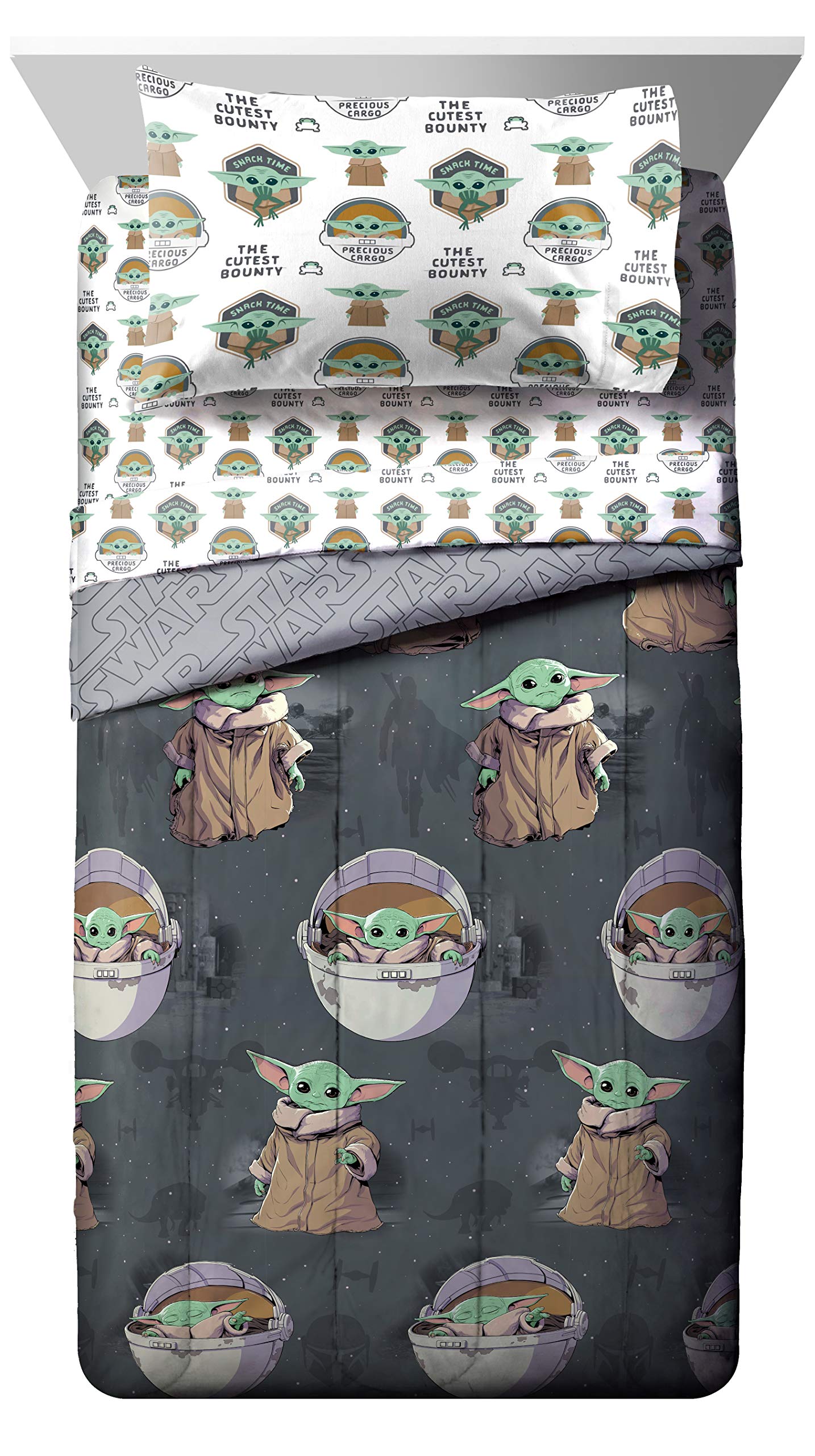 Jay Franco Star Wars The Mandalorian The Child 5 Piece Full Bed Set - Includes Reversible Comforter & Sheet Set - Bedding Features Baby Yoda - Super Soft Fade Resistant Microfiber
