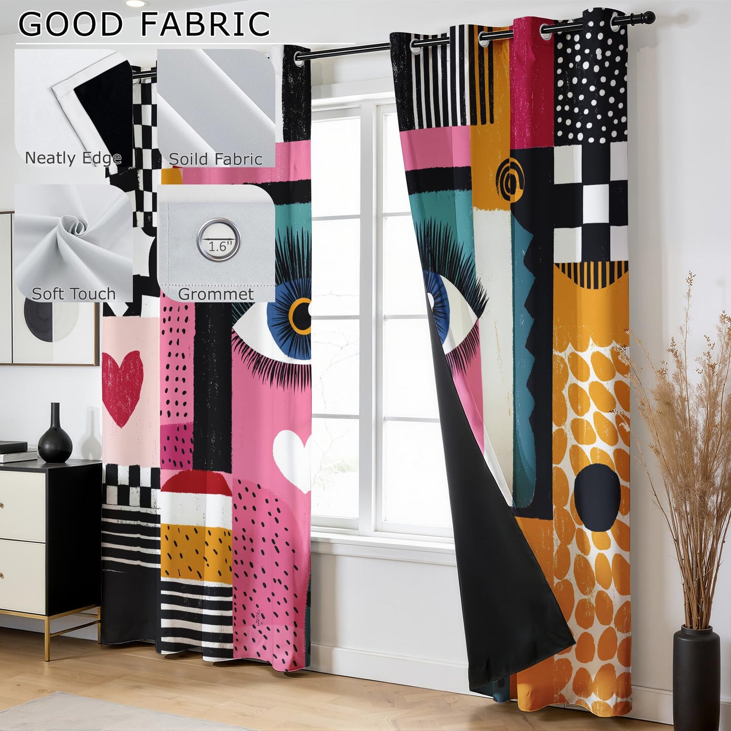Solvivae 80s 90s Retro Blackout Curtains for Bedroom Living Room, Colorful Abstract Geometric Patterned Window Treatments, Room Darkening Thermal Insulated Grommet Drapes, 45 Inch Curtains 2 Panel Set