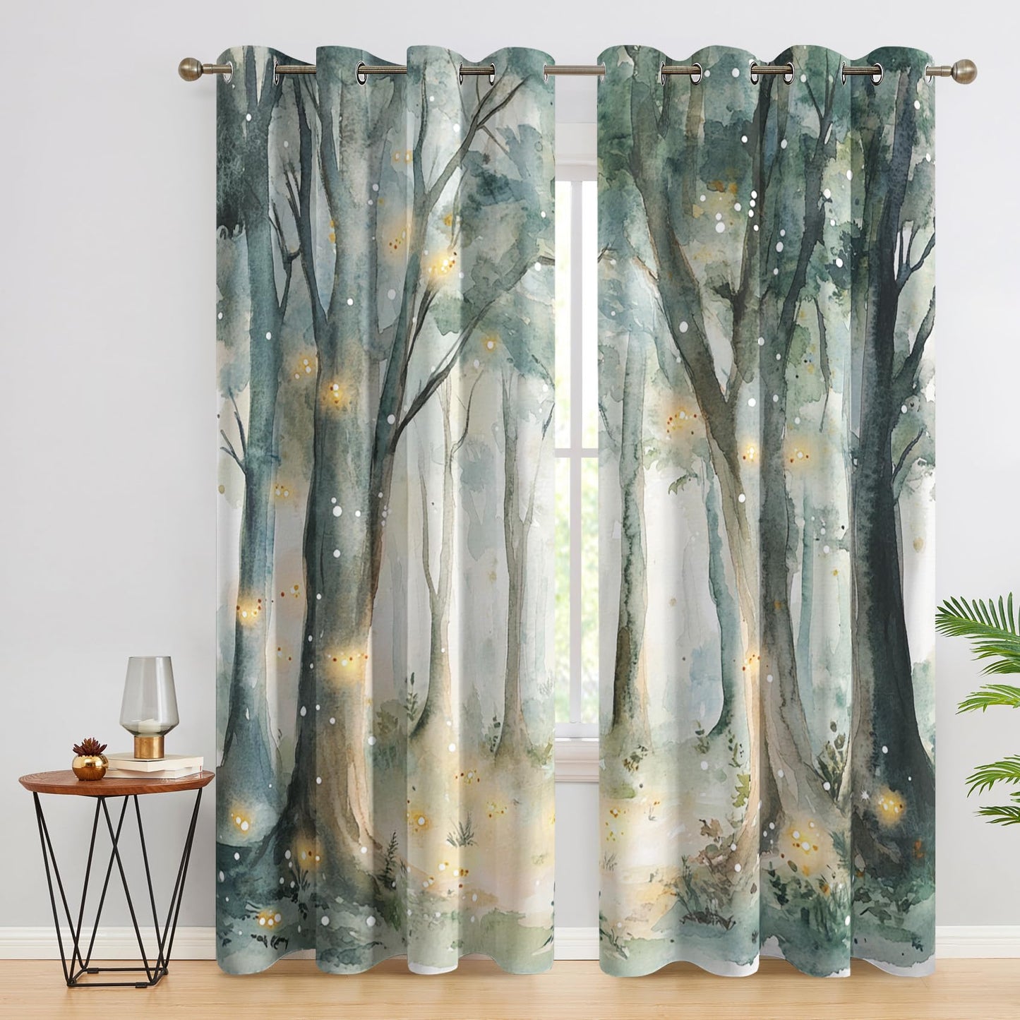 Magic Enchanted Forest Curtains, Fairy Tale Window Curtains, Watercolor Tree Blackout Curtains 54 Inches Long, Thermal Grommet Drapes for Bedroom Living Room, 2 Panels Set - HjL694