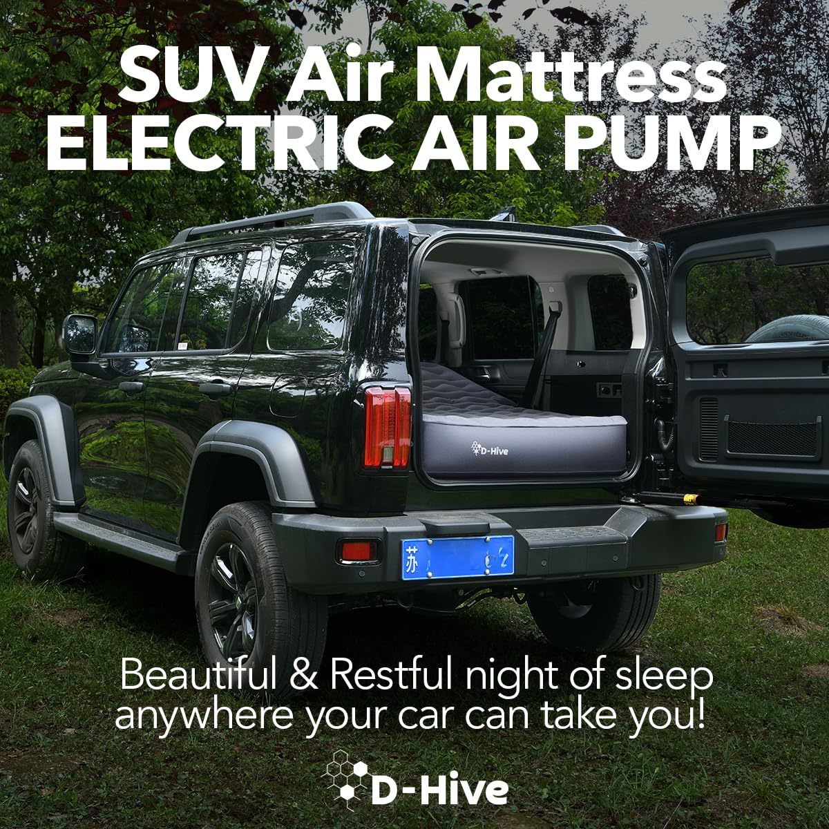 D-Hive SUV Air Mattress, Ultra-Thick Material Extra-High Car Air Mattress, SUV Mattress for Toyota 4runner, Jeep Wrangler, Car Mattress Inflatable Grey