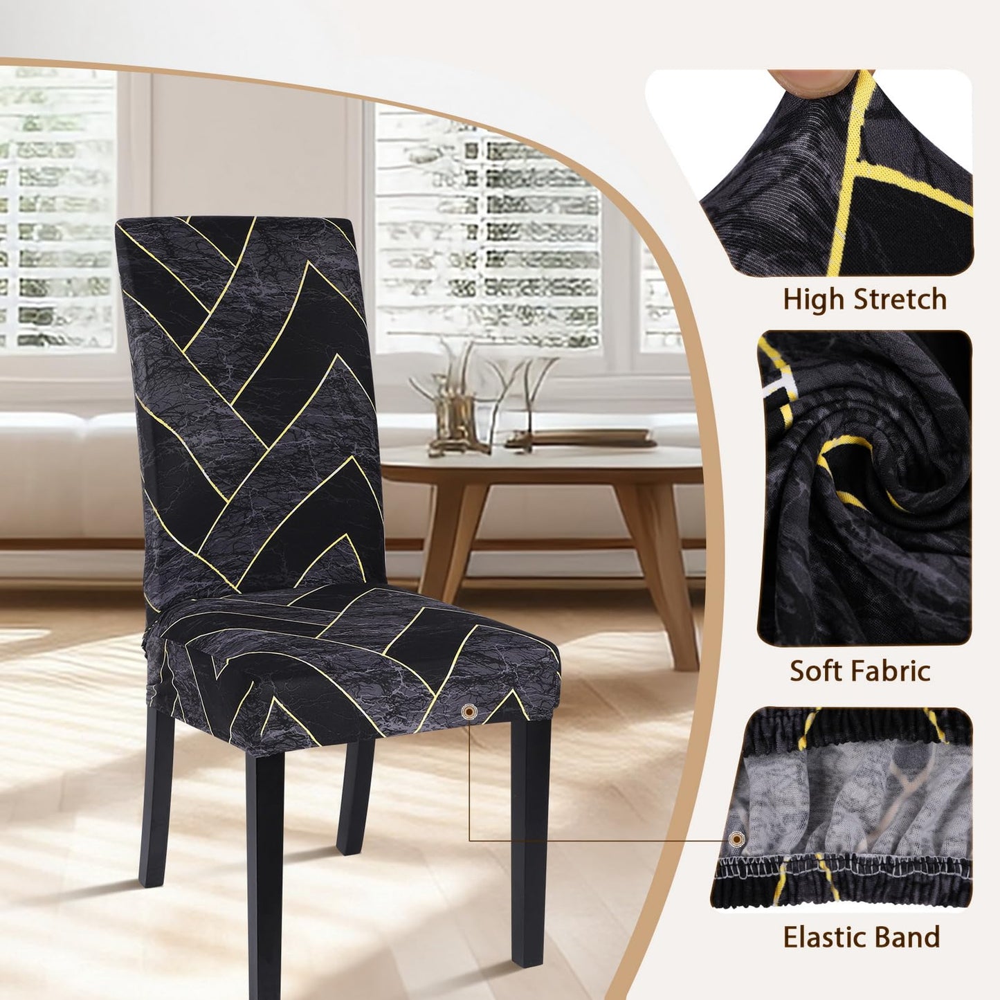 SearchI Dining Room Chair Covers Set of 4, Stretch Printed Parsons Chair Slipcovers Super Fit Removable Washable Striped Kitchen Chair Protector Cover for Dining Room, Hotel, Ceremony(Flower Pattern2)