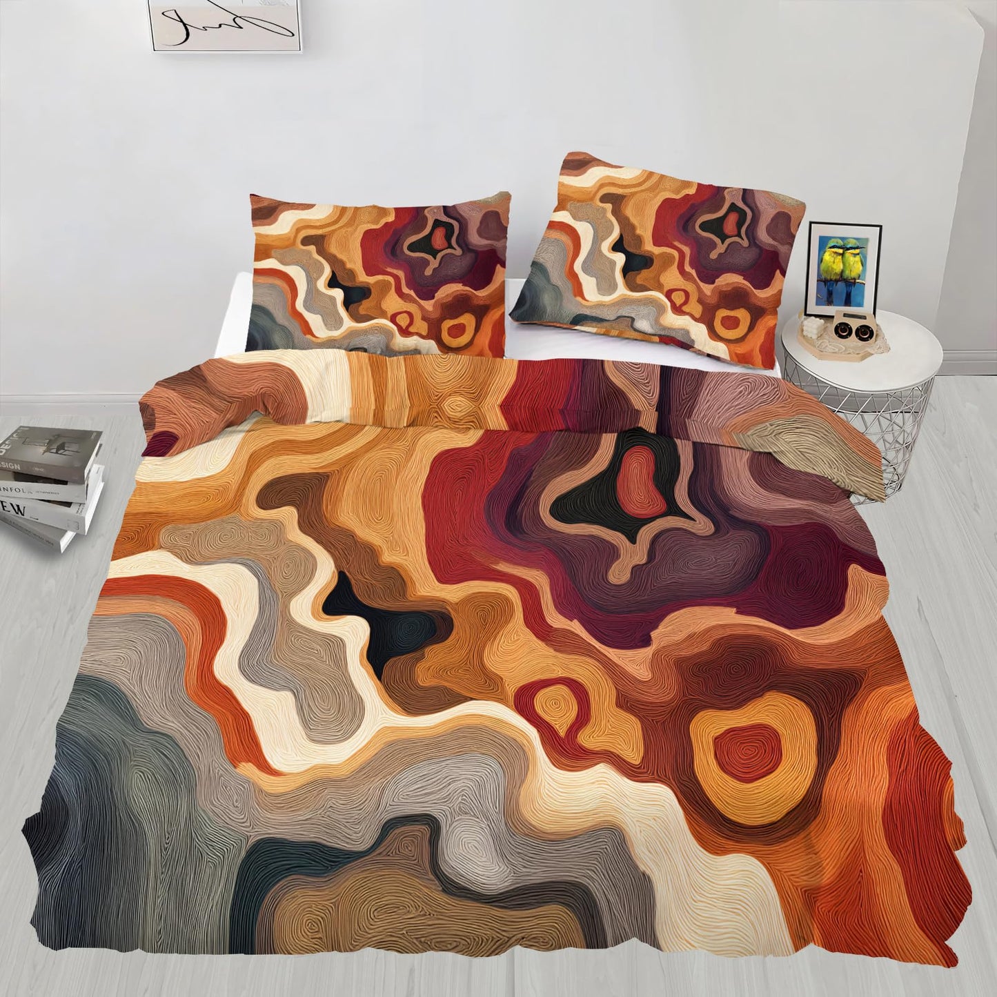 ZAOMIR Fall Abstract Duvet Cover Twin Size, Abstract Bedding Set 3 Piece, Grey Brown Patterned Comforter Cover with Zipper Soft Microfiber, 2 Pillowcases