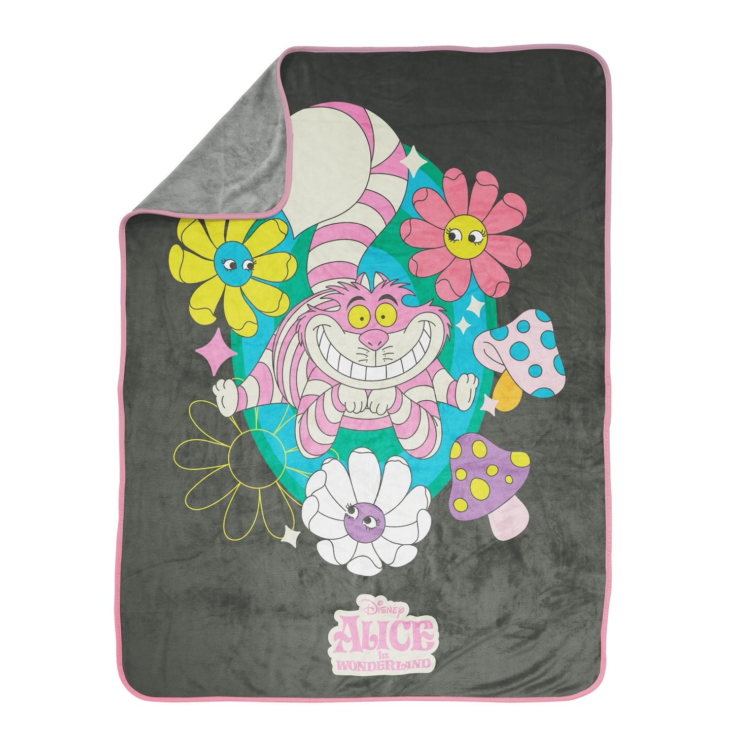 Jay Franco Kids Plush Throw Blanket – Soft & Cozy Fleece Throw for Bedroom & Couch Décor, Official Licensed Product, Gray - Alice in Wonderland, 46x60 - Throw Blanket