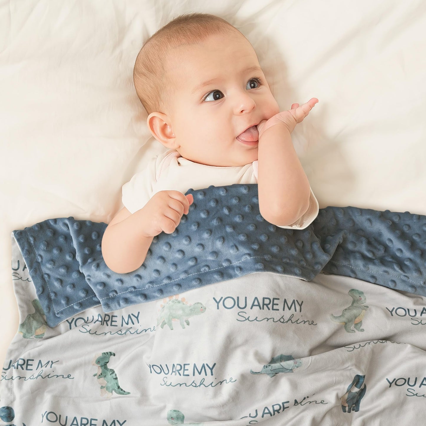 CIVARUA KIDS Dinosaur Baby Blankets for Boys, Super Soft Newborn Nursery Blanket with Double Layer Dotted Backing - Blue Babies Minky, Cozy Printed Bed Throw Blanket (30" x 40")