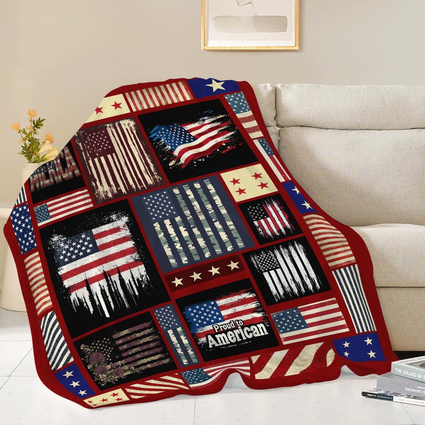 Veteran Blanket American Flag Throw Blanket Veterans Day Gifts for Men Women Adults Super Soft Cozy Plush Fluffy Fuzzy Fleece Blanket Home Decor 60''X80''
