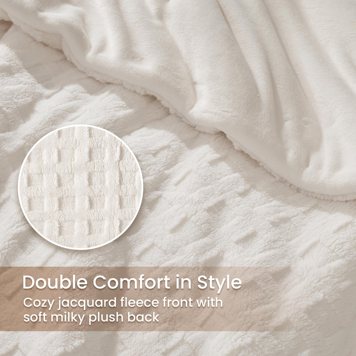 Amélie Home Fleece Comforter Set Size, Beige Waffle Textured Fleece Comforter Set, Super Warm Fluffy Plush Bedding Set, 3 Pieces,1 Cozy Comforter and 2 Pillowcases