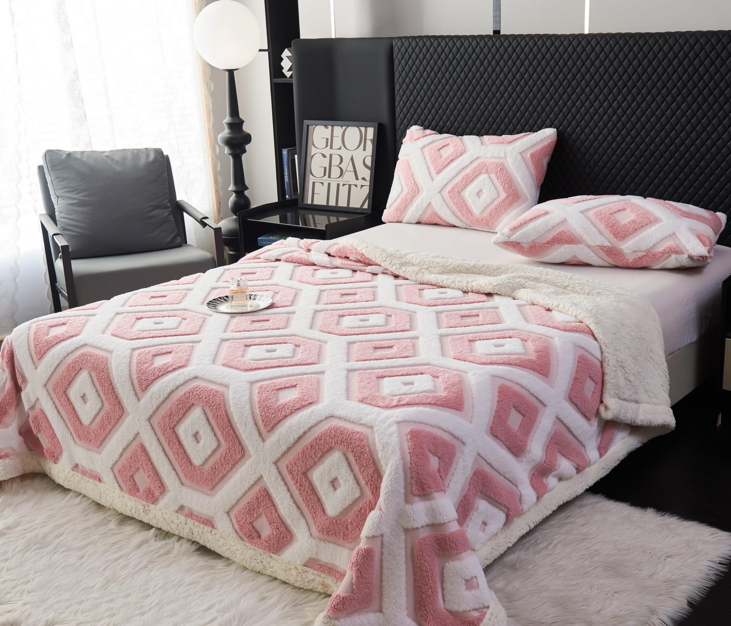 LEVINIS Large Bohemian Bed Blankets 80'' × 90'', Ultra Soft Aztec Blankets for All Season, Cozy, Plush, Bohemian Throw Blanket for Bed/Couch/Sofa/Office/Camping, Pink