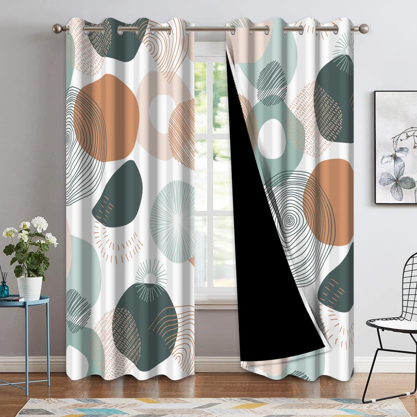 NAEMBCU Boho Geometric Blackout Curtains for Bedroom 52Wx84L