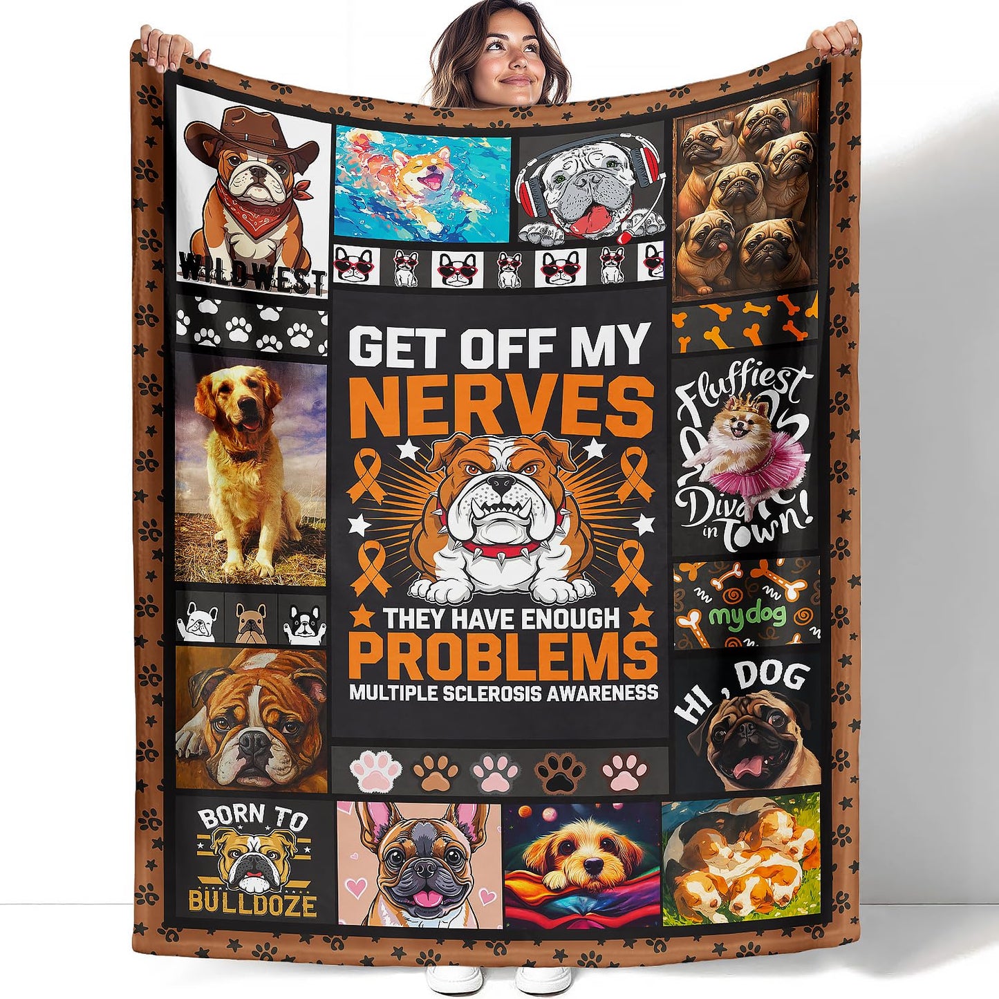 XSMEI Dog Throw Blanket, Cute Puppy Paw Pattern, Soft Cozy Fleece Blanket for Couch Bed, 60 x 80 Inches