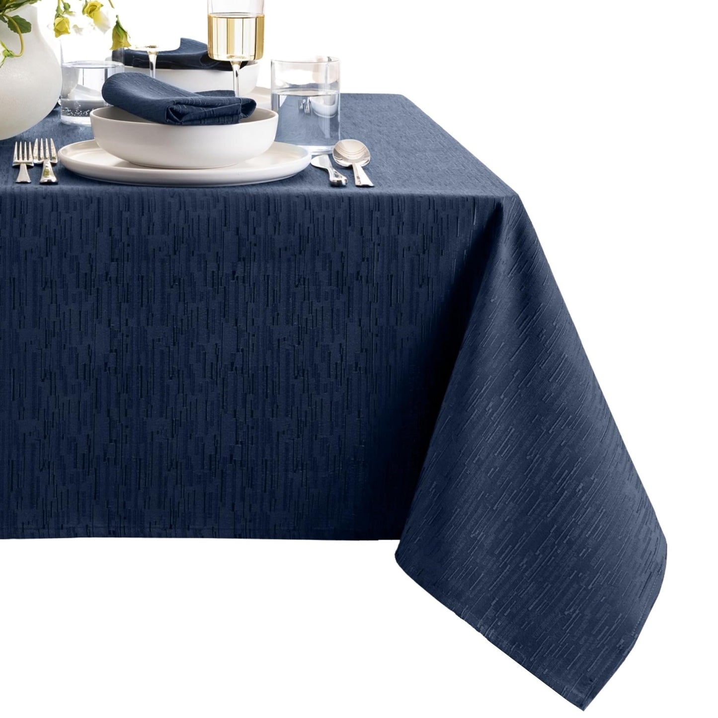 Threadmade Continental Solid Texture Water Resistant Tablecloth, Navy - 52" W x 70" L