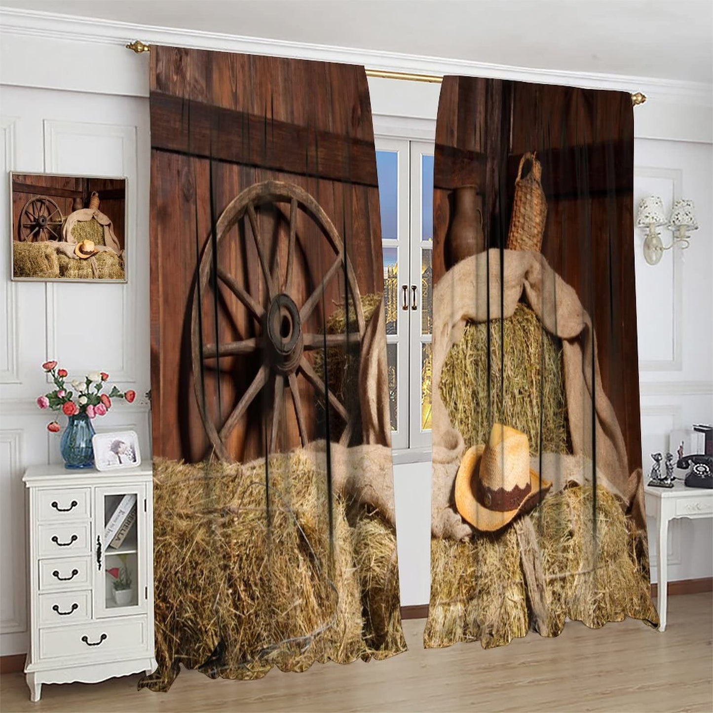 Wooden Barn Blackout Curtains,Rural Farm Old Horse Stable Barn Wood Planks Print Theme Home Fabric Living Room Bedroom Kitchen Bathroom Decor W42xL45in