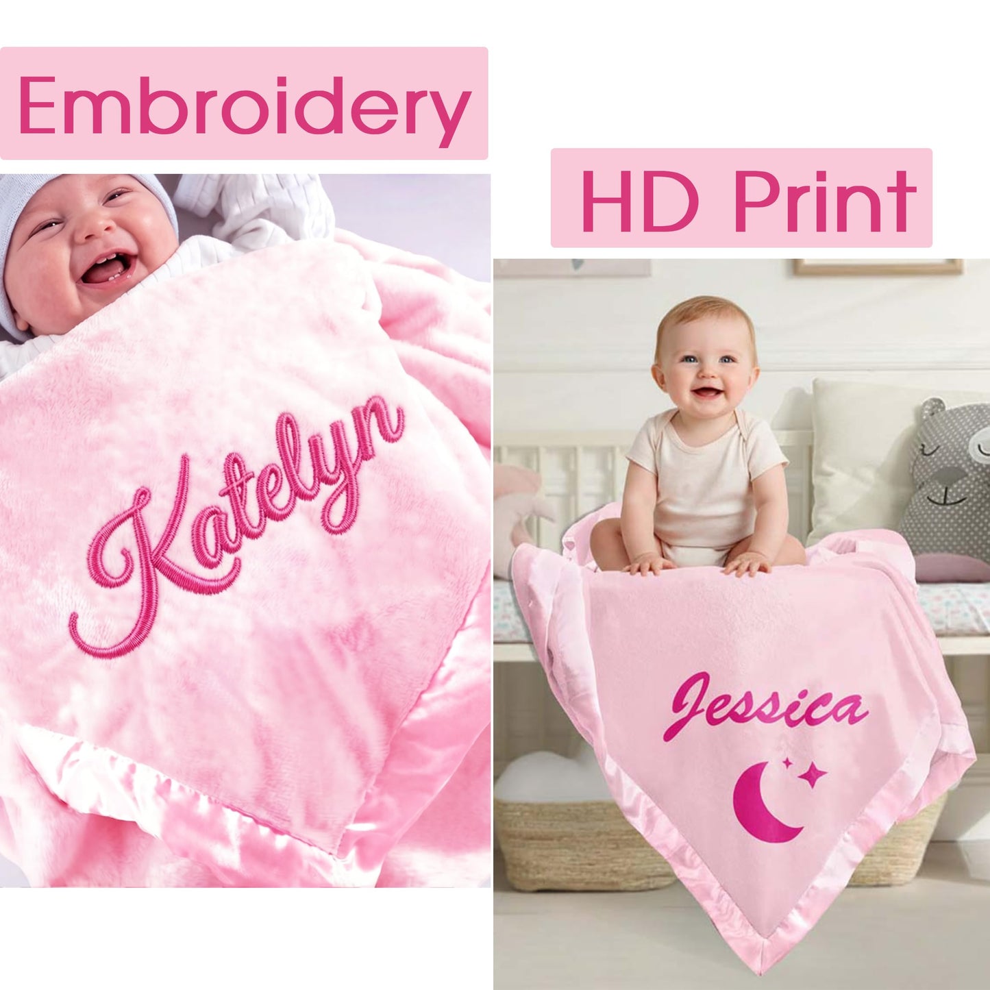 DayOfShe Personalized Baby Blankets with Name for Baby Girls Boy Birthday Gifts Custom Baby Name Blankets Infant Toddler Newborn Receiving Blankets for Baby Shower Christmas Girls Gifts