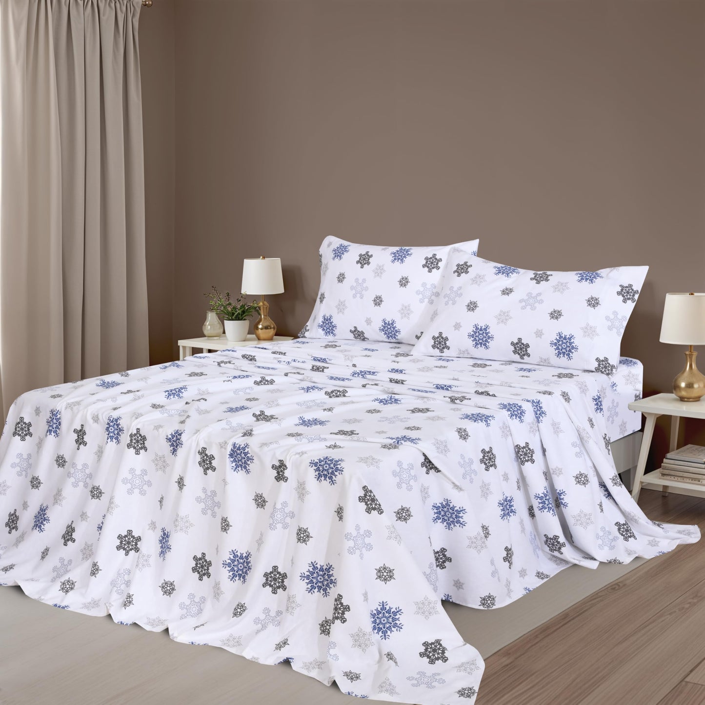 ZOYER Flannel Sheets Full Size - 100% Cotton Double Brushed Bed Sheets Set, Deep Pockets 16 Inches, All Seasons Breathable & Extra Soft Full Sheets, Warm & Cozy, 4 Piece, White Snow