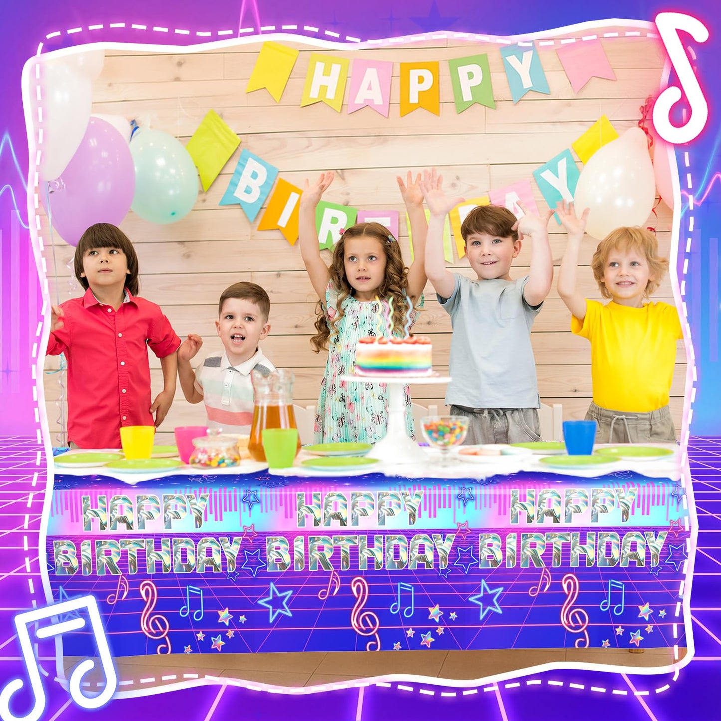 Gilprop 2 Pcs Kpop Music Birthday Party Decorations Plastic Cute Birthday Tablecloth 108 x 54 Inches Disposable Rectangle Tablecover for Boys Girls Kids Baby Shower Party Supplies