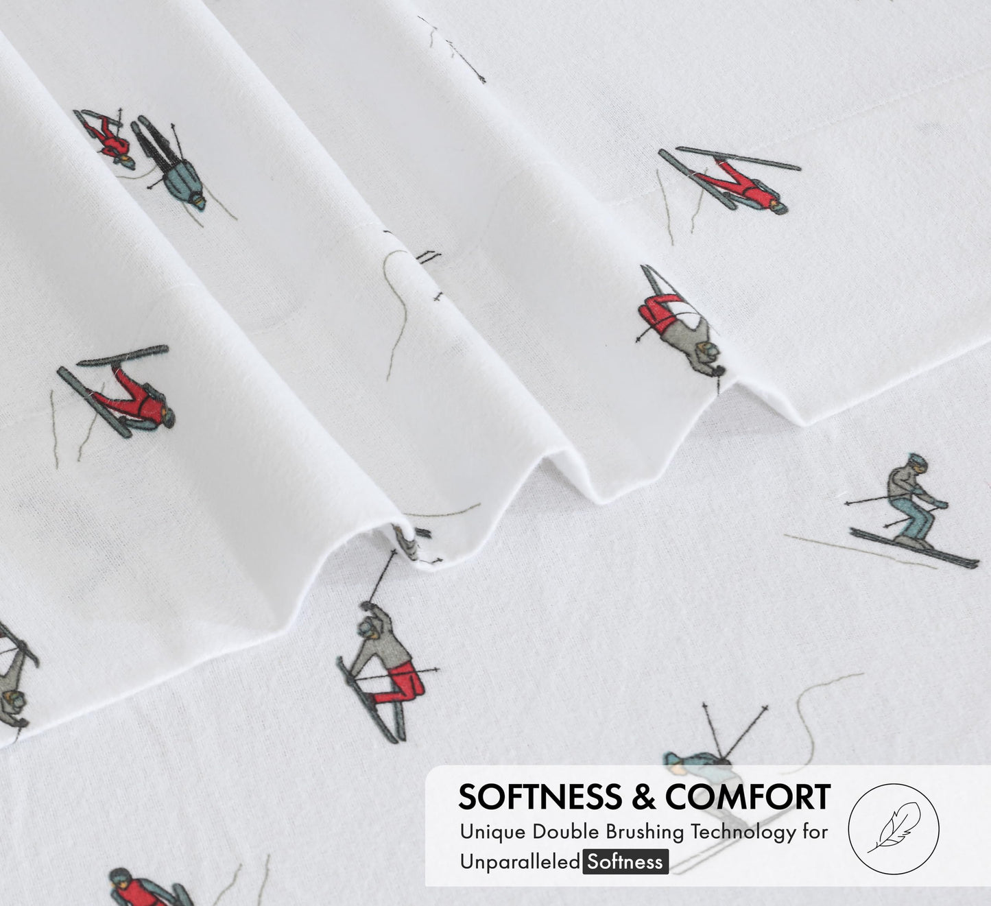 RUVANTI Flannel Sheets Queen Size - 100% Cotton Double Brushed Bed Sheets, Deep Pockets 16 Inches Queen Sheet Set, All Seasons Breathable & Extra Soft - Warm & Cozy, 4 Piece, Flurry Friends
