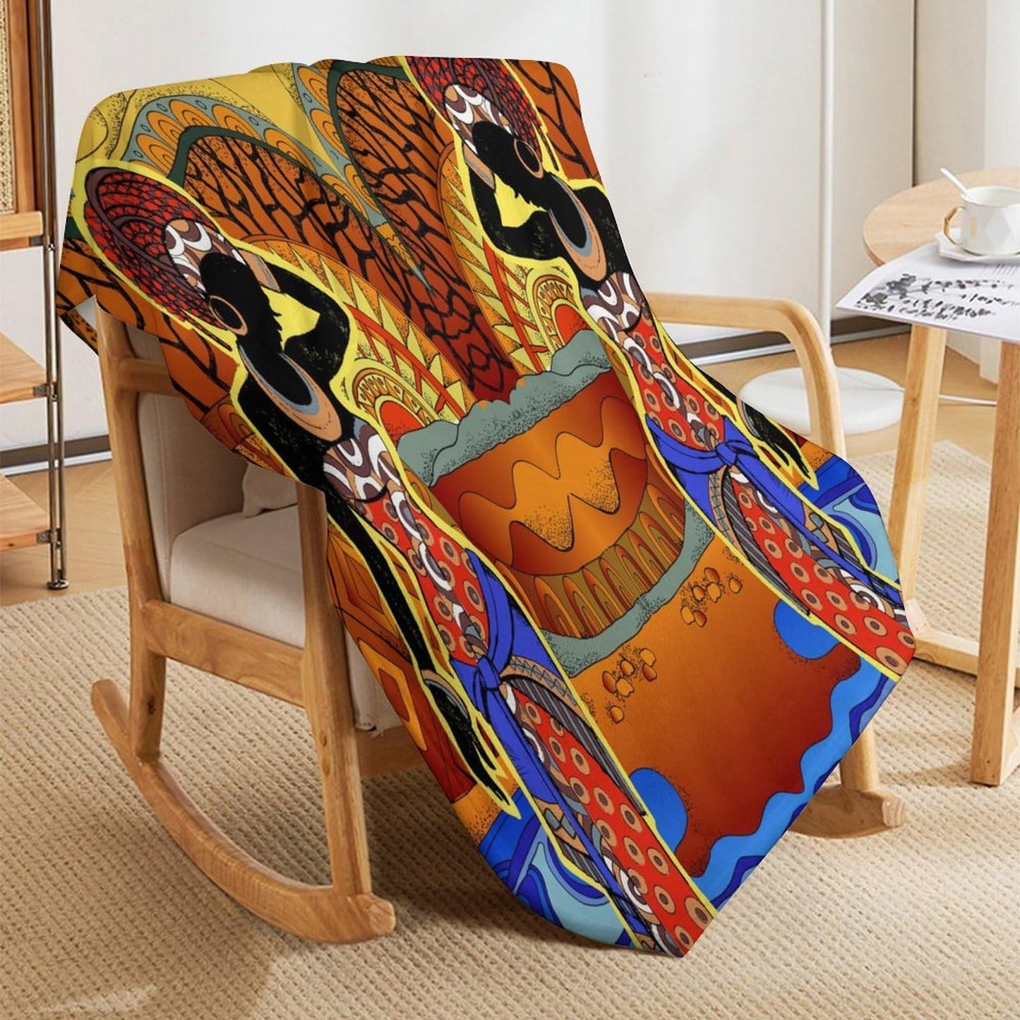 ZhiRain African Women Throw Blanket Southern Landscape Hand Drawn Black Woman Tribal Ethnic Pattern Blanket for Sofa Bed Couch Chair Or Dorm 50"x60"