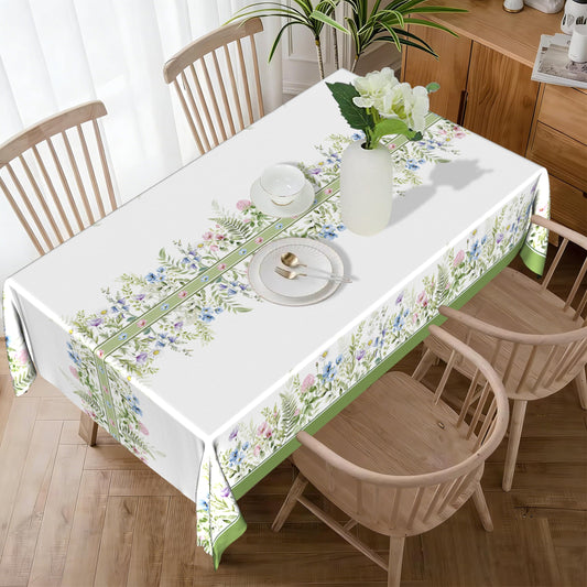 Kwlegh Spring Summer Tablecloth 60x84 Inch Sage Green Wildflower Table Cover Floral Print Reusable Washable Rectangular Tablecloths for Dining Decor Party Picnic Indoor Outdoor