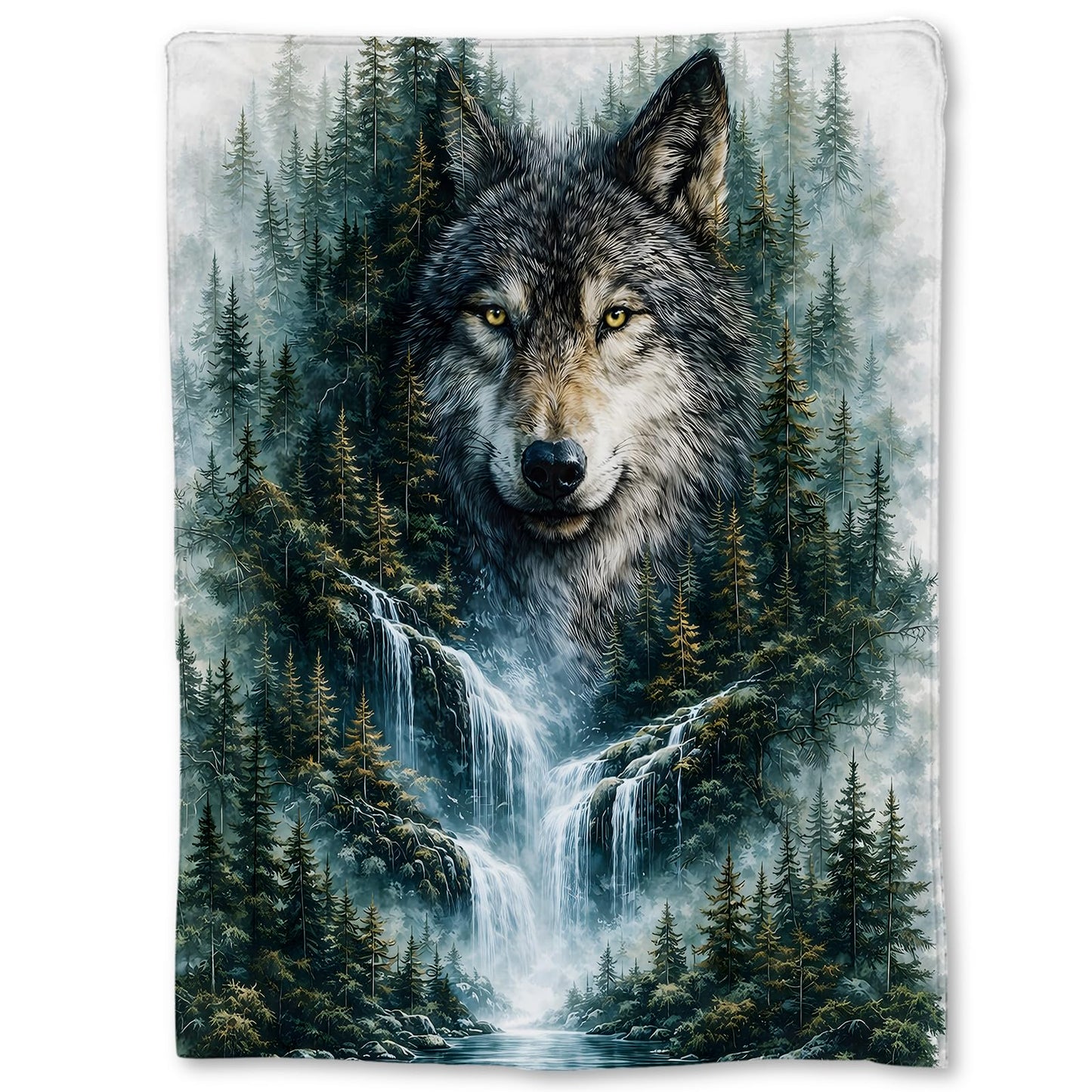 Ti Caldi Wolf Forest Waterfall Blanket Gifts, Wildlife Flannel Throw Blanket for Couch, Bed, Travel & Decor, Majestic Wolf Portrait Cozy Lightweight Warm Rustic Blankets for Men Boys 60×50 in
