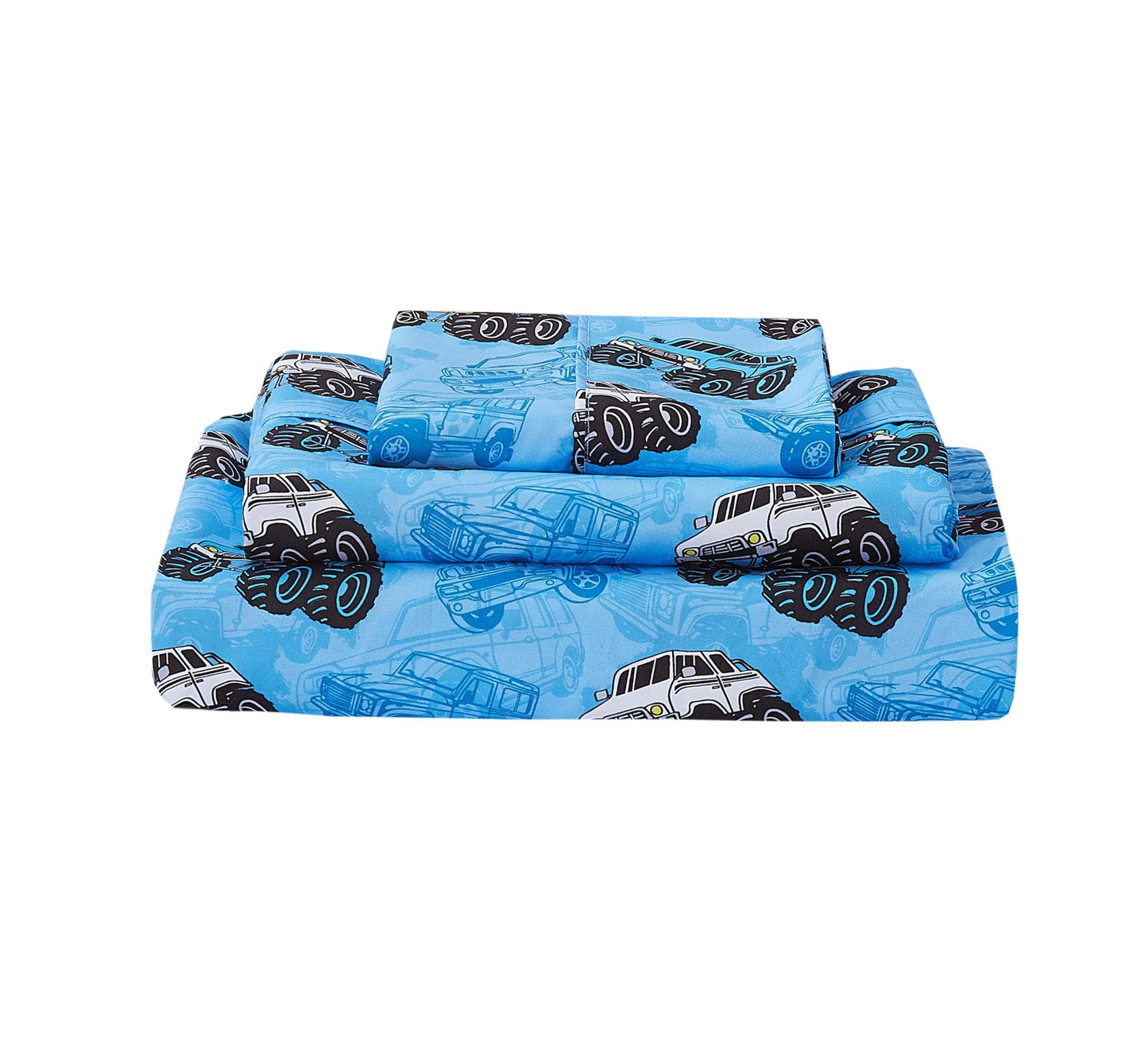 Softan Kids Bed Sheet Set, Boys Twin Size Sheets, Microfiber Kids Fitted Sheet and Pillowcase, Breathable and Silky Soft, 3 Piece Jeep Trucks Printed Twin Bed Sheet