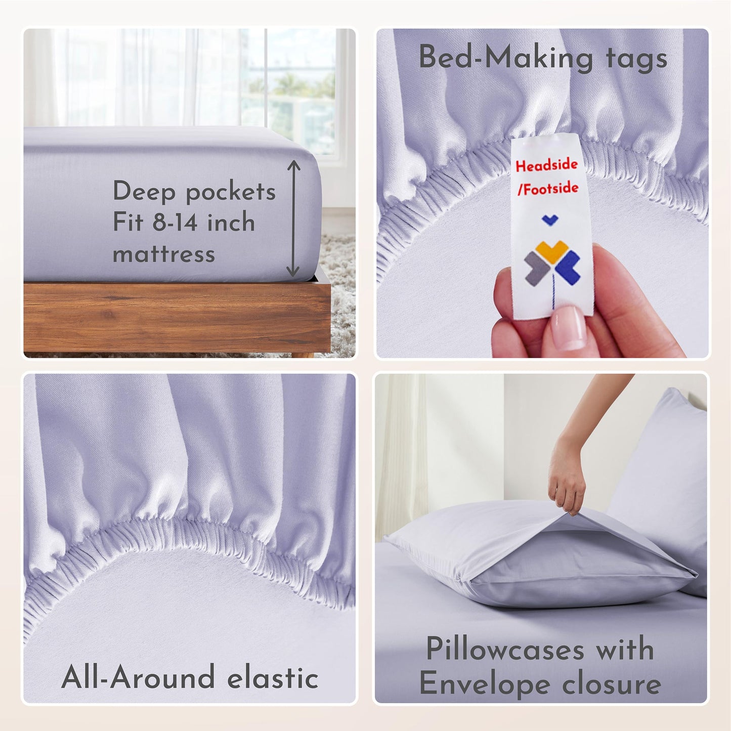 California Design Den Queen Sheet Set Deep Pocket - Natural 100% Cotton Sheets, Soft Sateen Weave, All Around Elastic, Breathable and Durable Bedding - Lavender