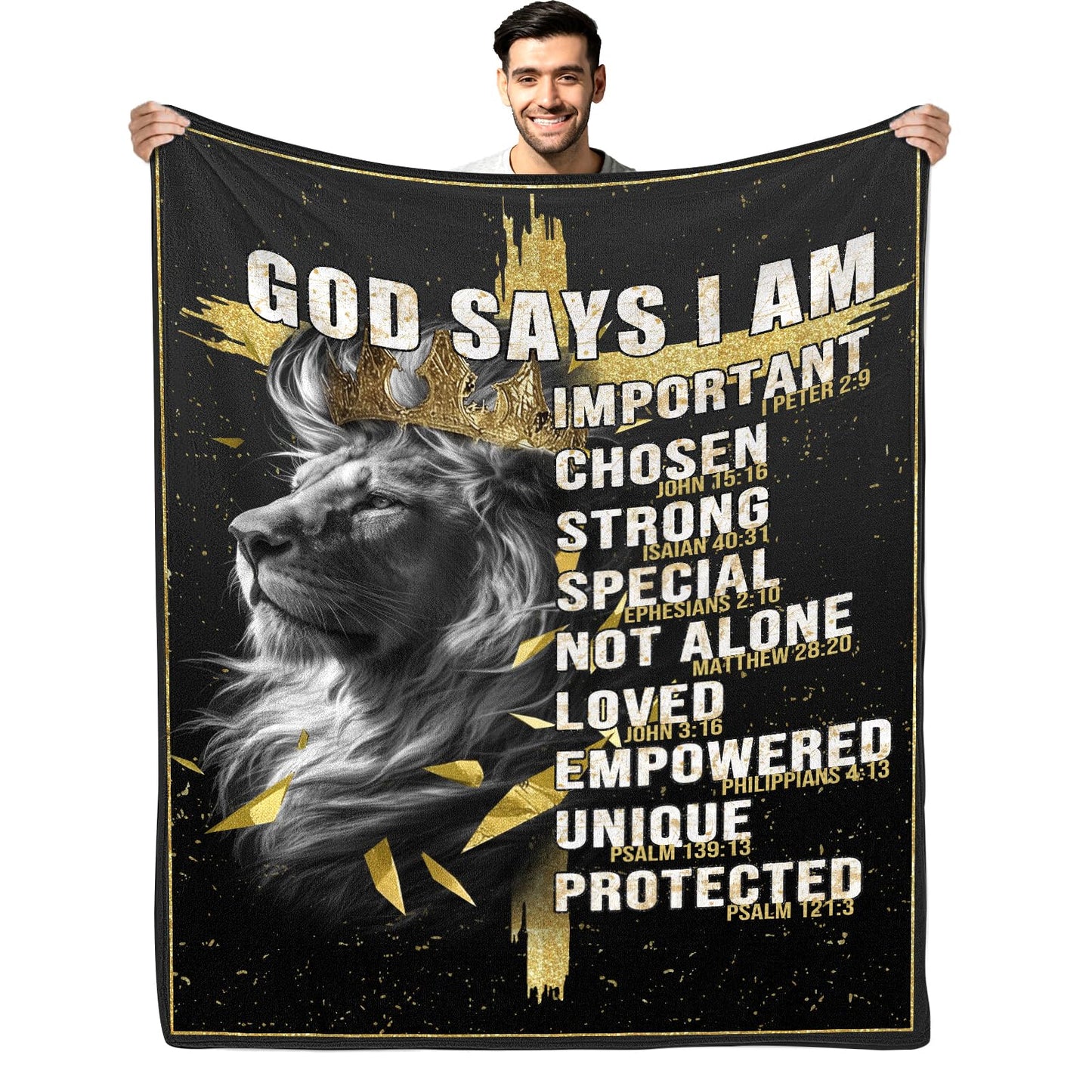 CIUGOIG Christian Gifts for Men, God Says i Am Lion Blanket 50"x60", Inspirational Religious Birthday Gifts for Lion and Cross Blanket, Christian Faith Jesus God Prayer Bible Verse Gift for Christmas