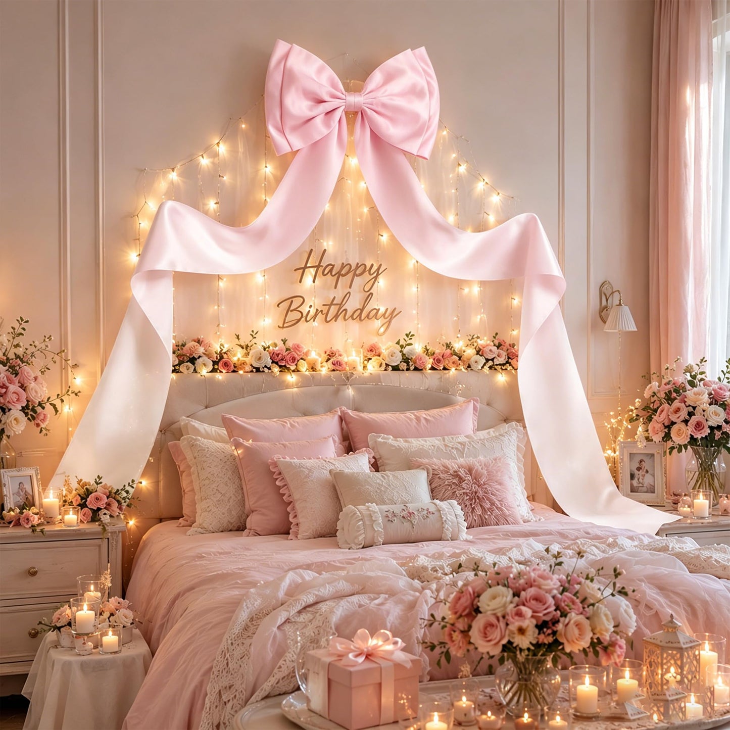 FUANGUI Valentine's Day Giant Bow Decoration, Pink Big Bow for Backdrop 75x18 Inch, Coquette Birthday Wall Room Home Decor, Large Satin for Wedding Engagement Bachelorette Baby Shower Bridal Christmas