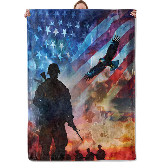 Mounidso Veteran Blanket, American Flag Eagle Flannel Blanket Gifts for Women, Soft Warm Lightweight Bald Eagle Blankets for Living Room Home Sofa Travel Decor 50" x 60"