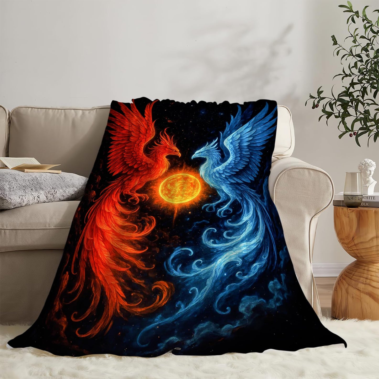 Phoenix Blanket Fire and Ice Phoenix Throw Blanket Soft Warm Cozy Fleece Fuzzy Plush Flannel Blankets Gifts for Boys Girls Women Kids Adults 40"X50"