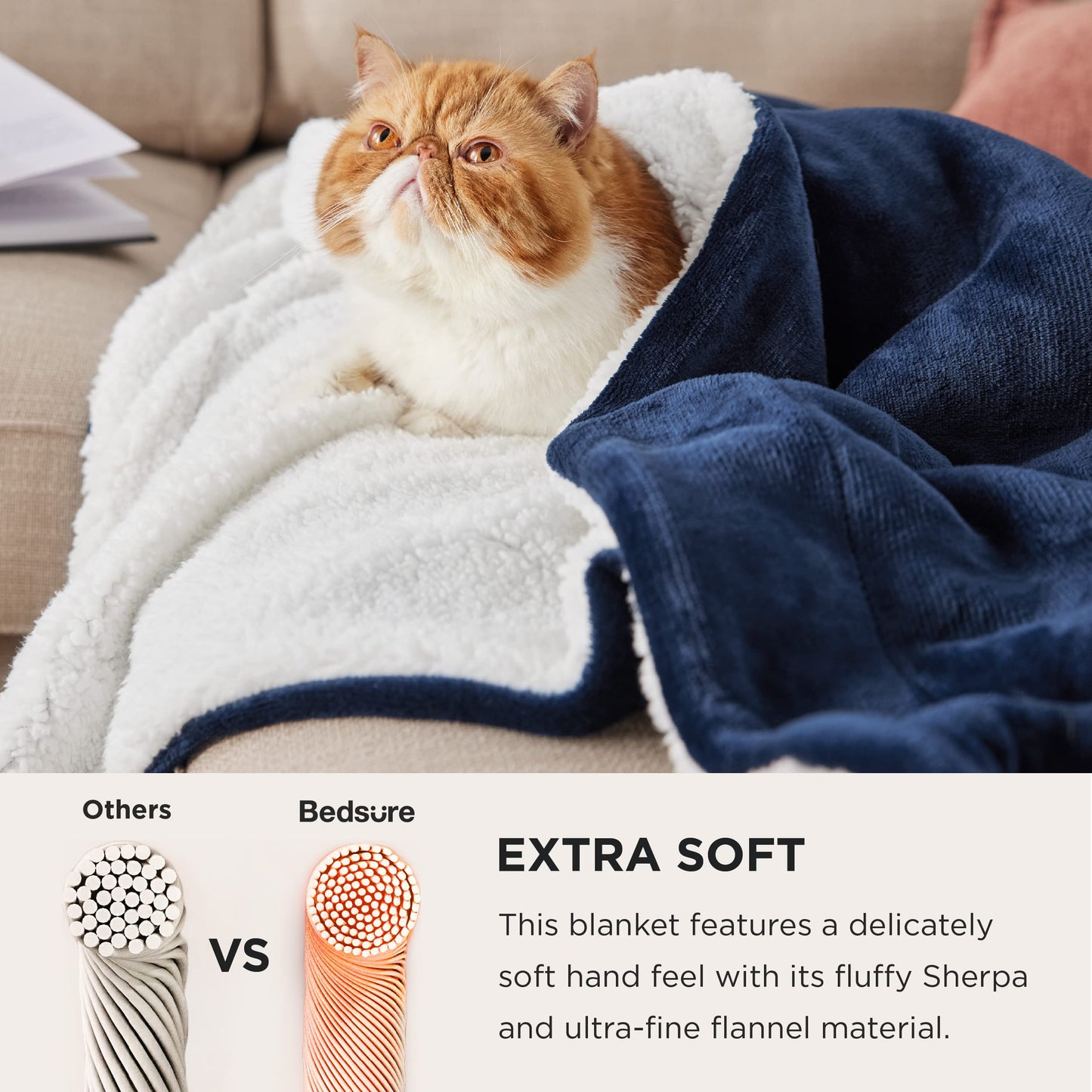 Bedsure Sherpa Fleece Throw Blanket for Couch - Fuzzy Soft Cozy Blanket for Winter, 50x60 Inches, Navy and White