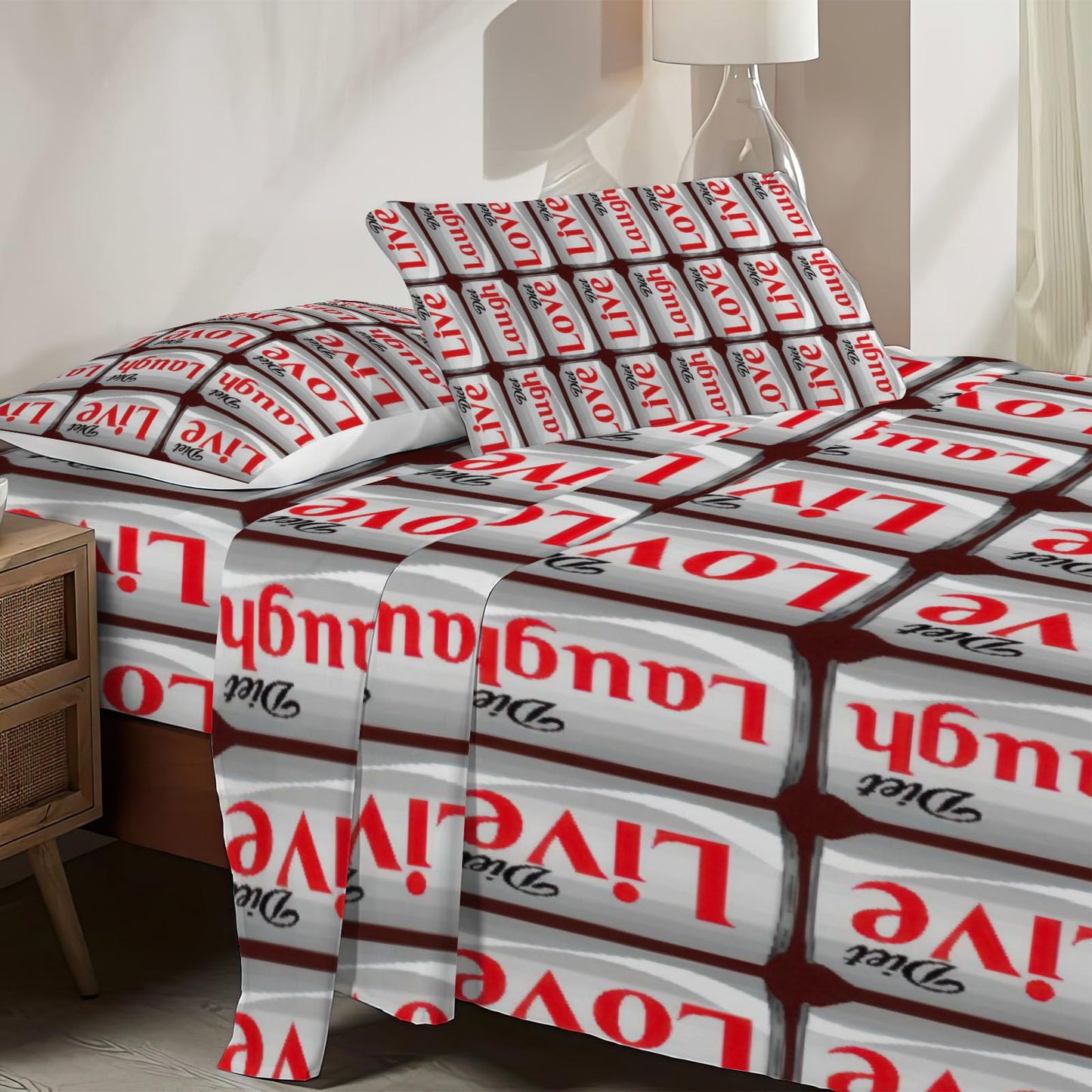 Allenjoy Full Size Light Beverage Fitted Sheet Soft Drink Bed Flat Sheets Bedding Set Deep Pockets Up to 16" Bedroom Decor with 2 Pillowcases SC00133-009