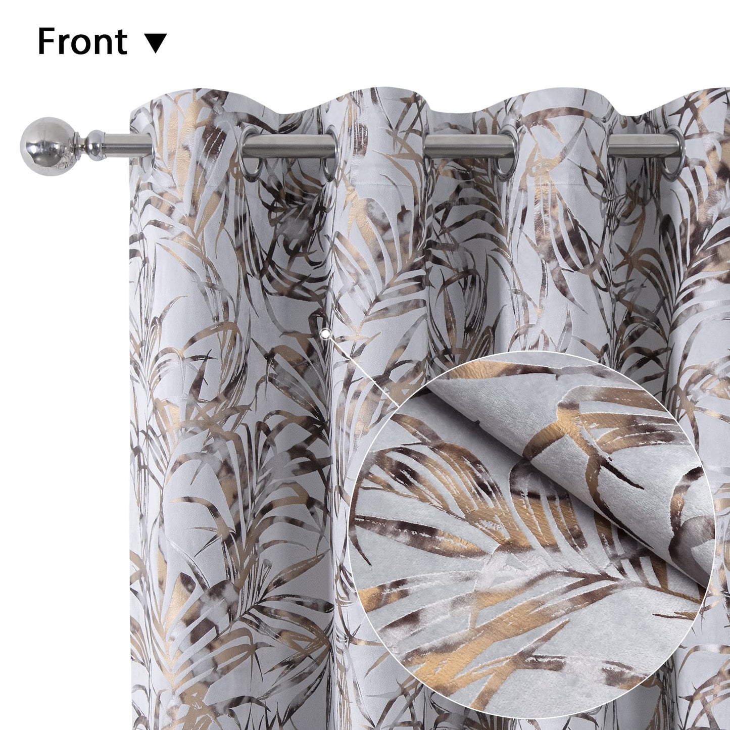 always4u Multi Colour Foil Print Velvet Curtains for Living Room Rainforest Leaves Modern Window Drapes 2 Panels 54 * 95 Silver Velour Curtains