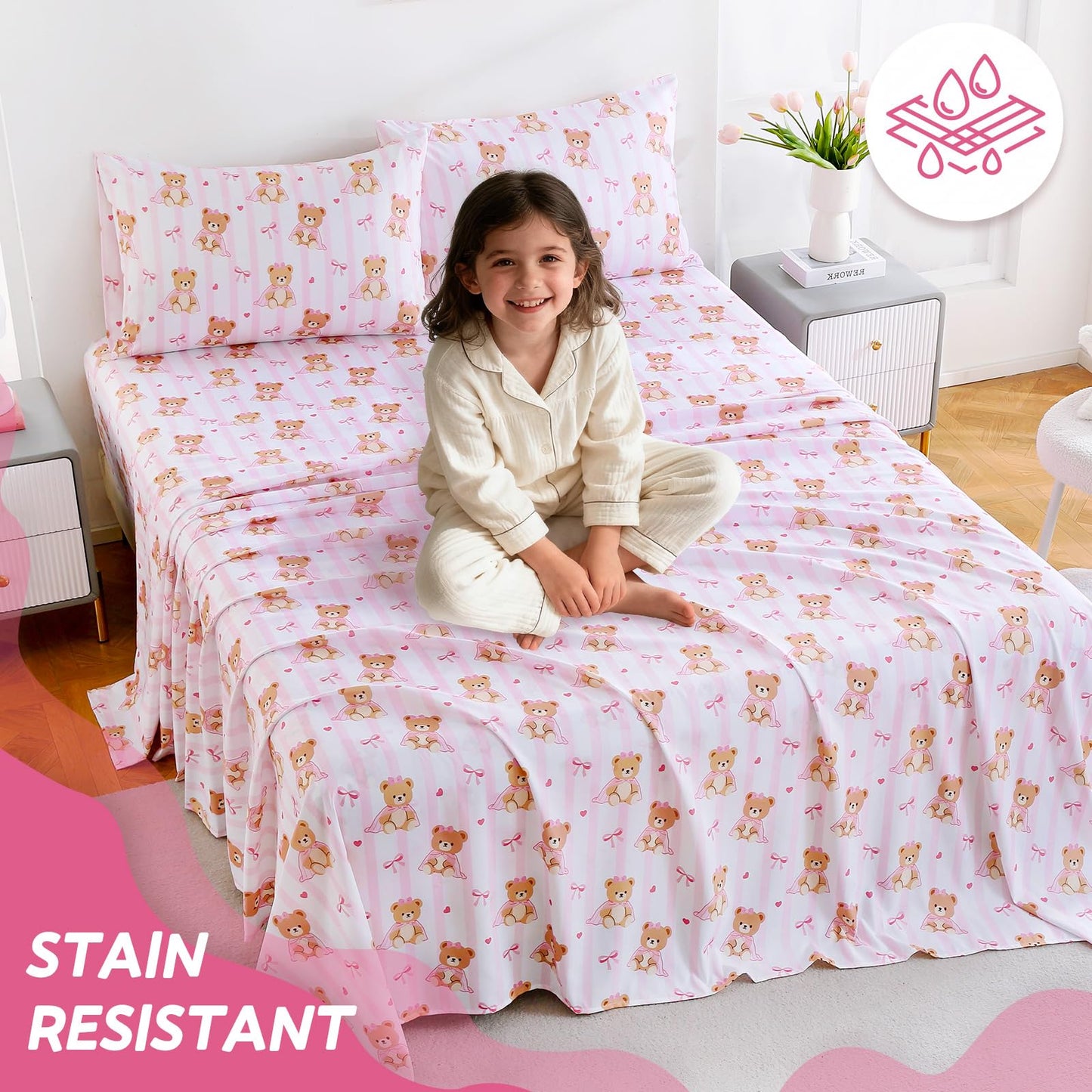 ChicView Queen Sheet Set Kids,4 Pieces Breathable Soft Microfiber Bedsheets for Child Boys Girls, Anti Pilling Deep Pockets Easy Care Bed Sheets, Teddy