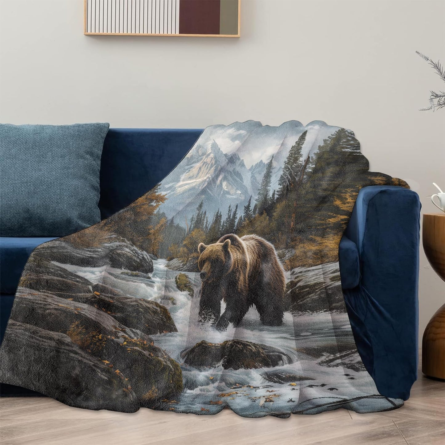 Grizzly Bear Theme Blanket Gifts for Women Girls, Soft Warm Lightweight Flannel Throw Blankets for Living Room Home Sofa Travel Decor 50" x 60"