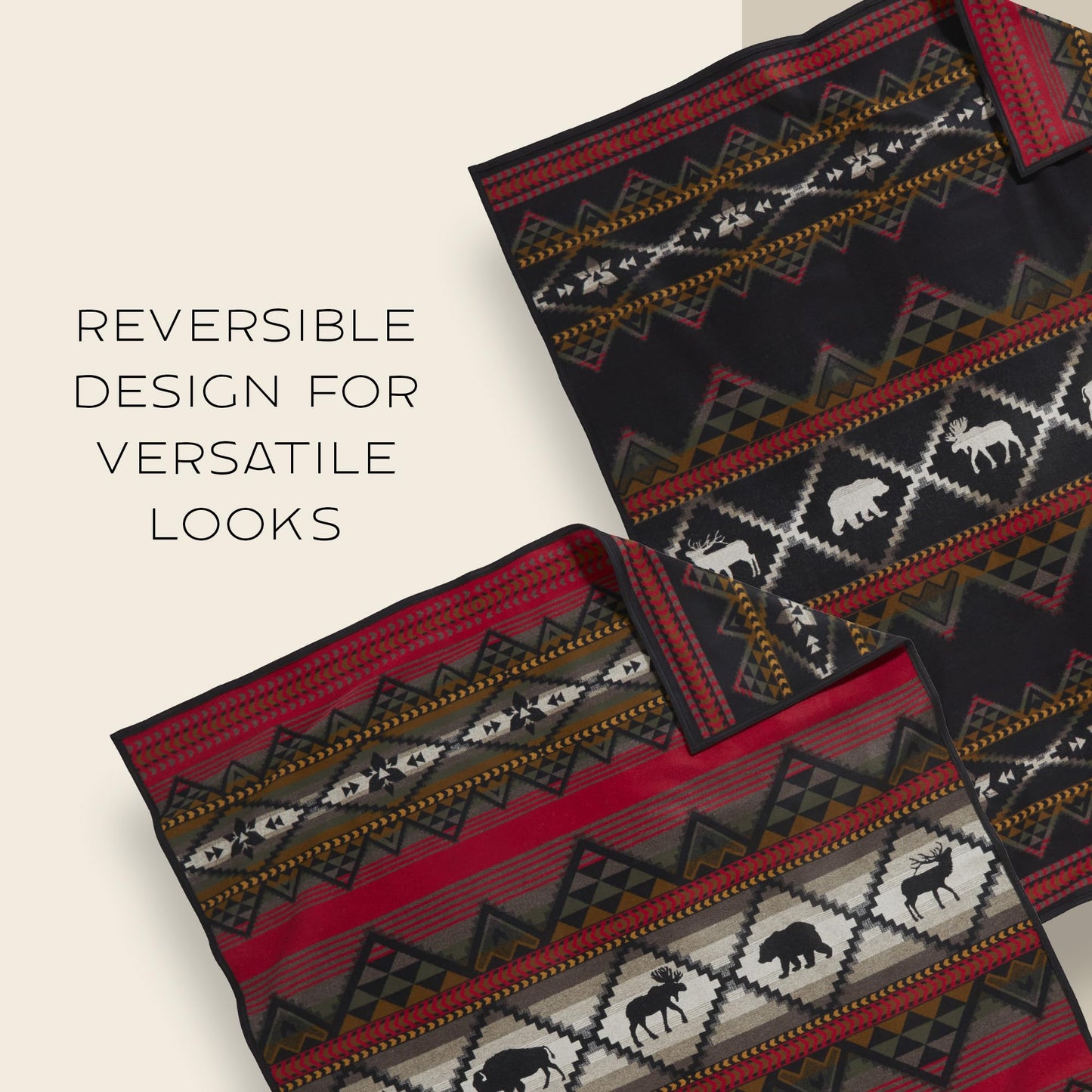 Pendleton Jacquard Unnapped Twin Blanket 64" x 80" - Heirloom Quality Virgin Wool, Reversible, Reinforced Ultrasuede Binding, Made in USA - Lost Trail