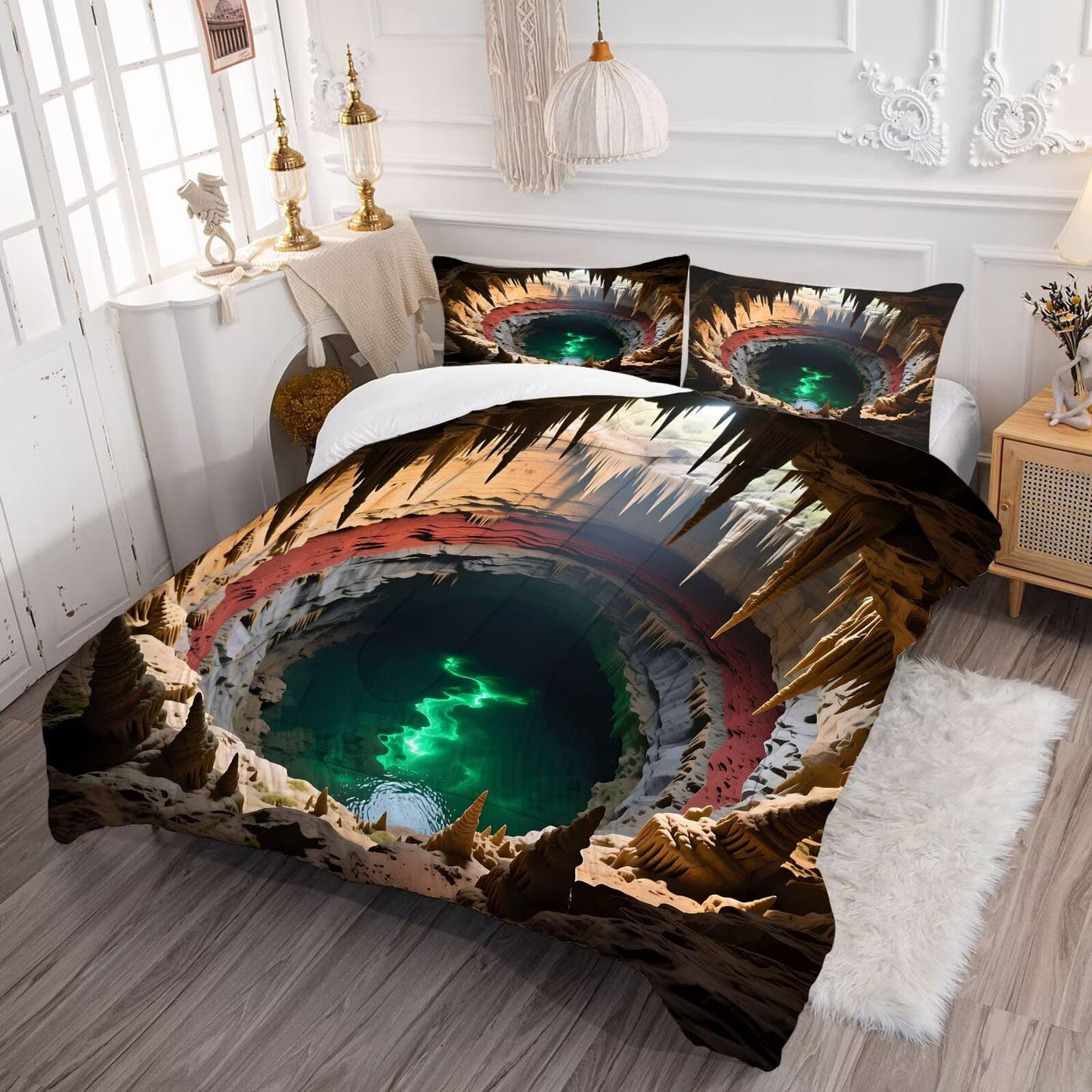 DJNEAR 3D Optical Illusion Comforter Set Full Size Vortex Bottomless Hole Bedding Sets for Kids Boys Girls Adults Bedroom Landscape Nature Cave Quilt 1 Comforter 2 Pillowcases