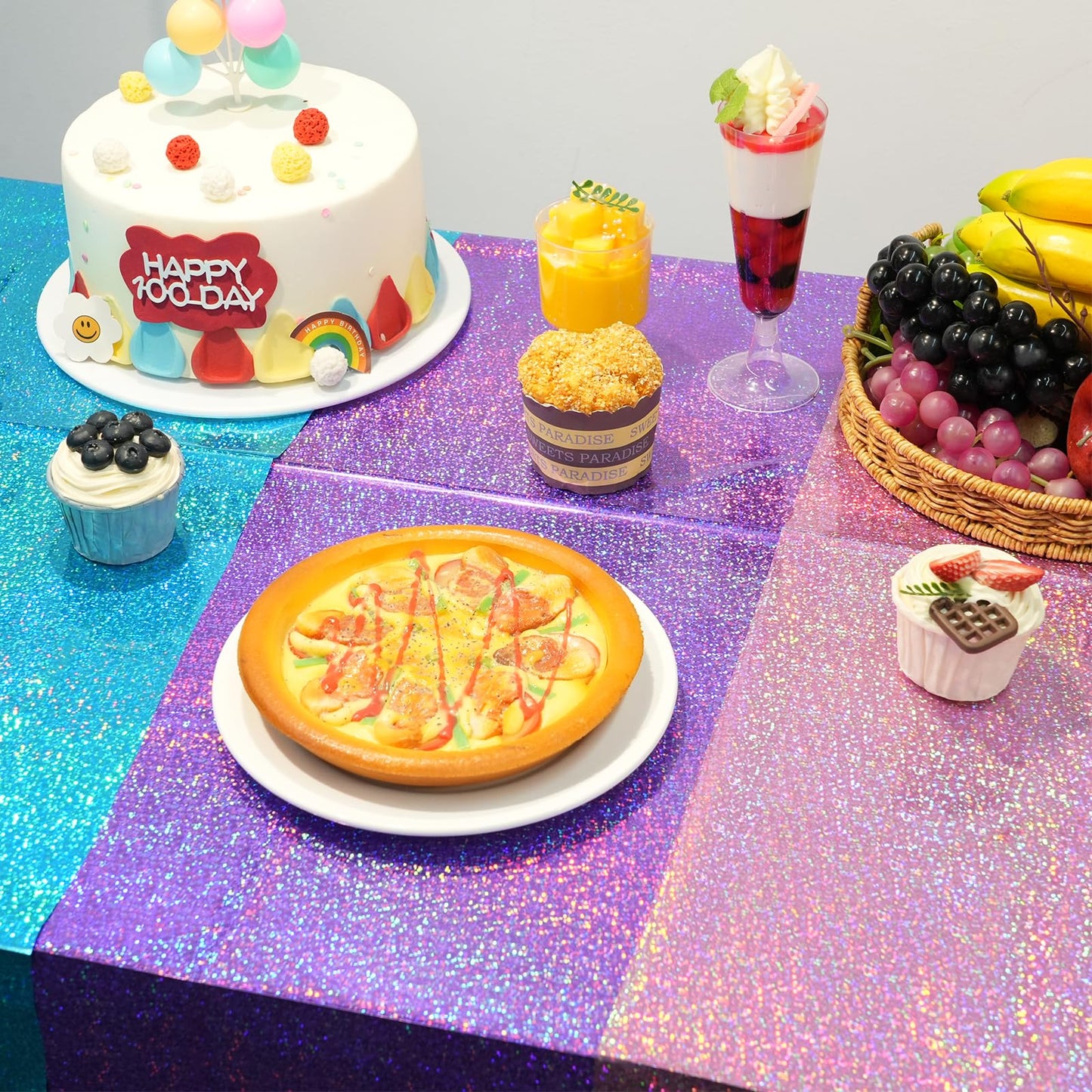FunnyPars 3 Pack Iridescent Pink Purple and Blue Kpop Plastic Tablecloths, Disposable Rectangle Table Covers, Holographic Metallic Foil Tablecloth Party Decorations for Kpop Birthday, 54x108 Inch