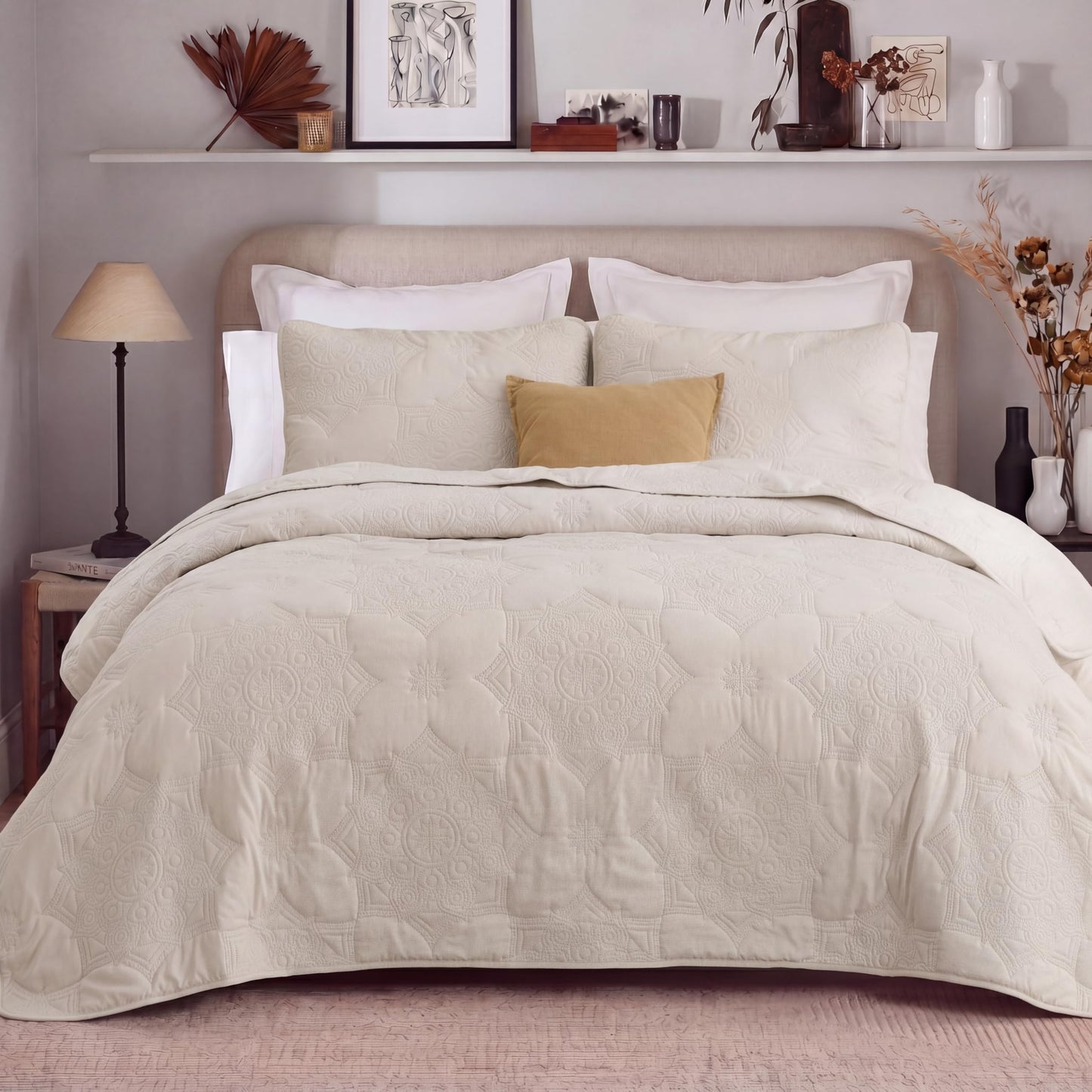 Bedsure King Size Quilt Set - Lightweight Bedspreads King Size, Stitch-Free Ultrasonic Quilting Coverlet, All-Season Beige Comforter Set, Pet-Friendly Soft Machine Washable Bedding (106"x96")