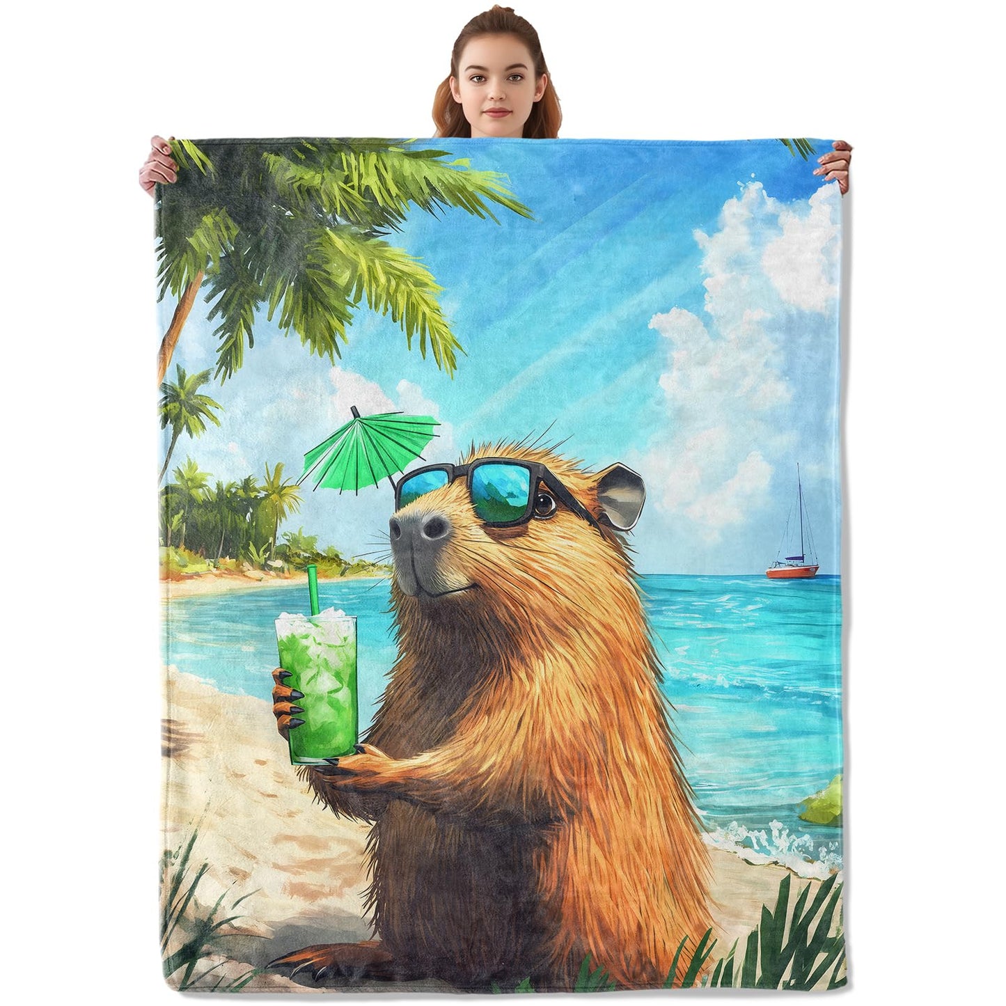 Kibue Funny Cute Capybara Blanket - Soft & Cozy Warm Flannel Throw - Plush Lightweight Blankets for Travel, Sofa, Bedroom, Office - Gifts for Adults Women Kids - for All Seasons 60"×50"