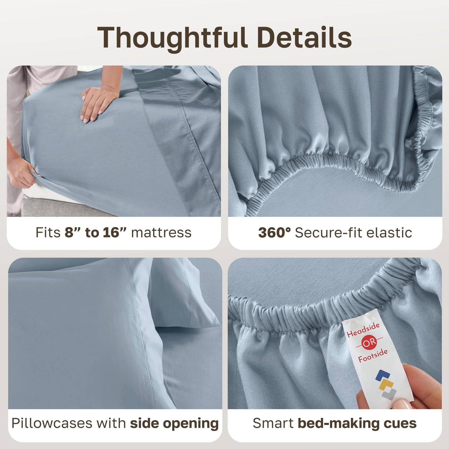 California Design Den Queen Bed Sheet Set - Luxury 600 Thread Count Sateen, 100% Cotton Sheets Queen Size Set, Deep Pockets, Soft, Crisp and Durable Bedding - Sky Blue