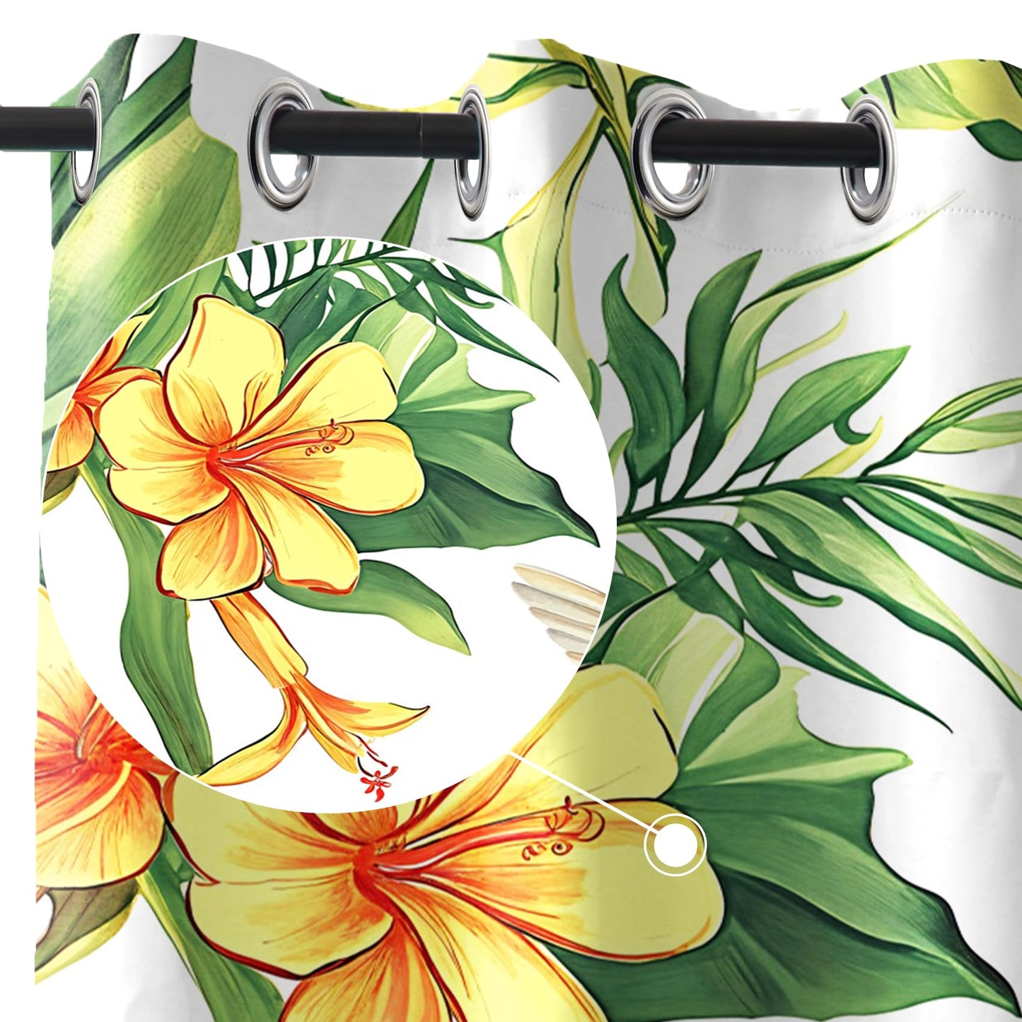 Renaiss Hummingbird Floral Blackout Curtains for Bedroom Watercolor Tropical Leaf Flower Bird Window Curtain Natural Plants Thermal Insulated Grommet Drapes for Living Room 2 Panels Set, 42x84 Inch