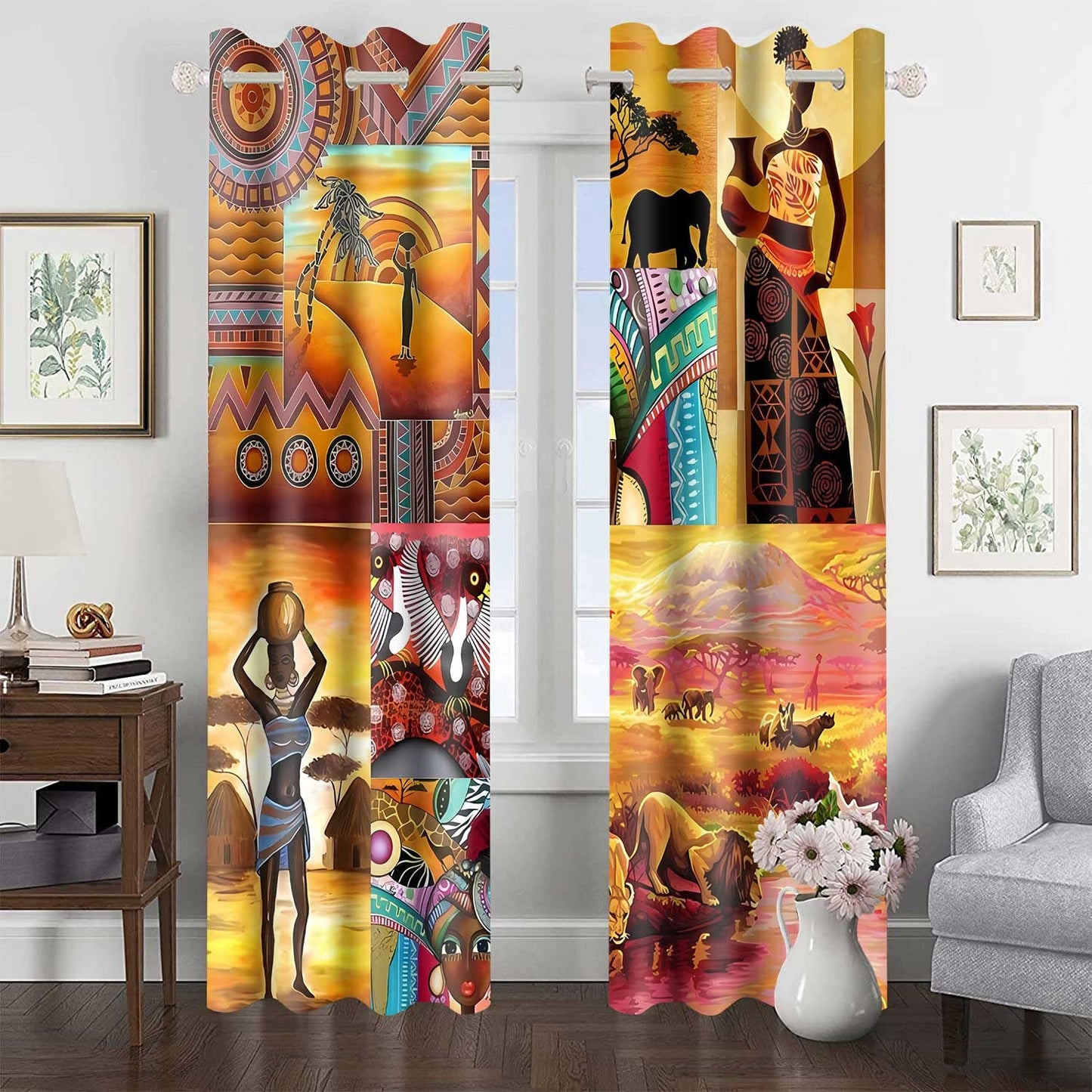 African Woman Labor Ethnic Style Curtains 52x84inch