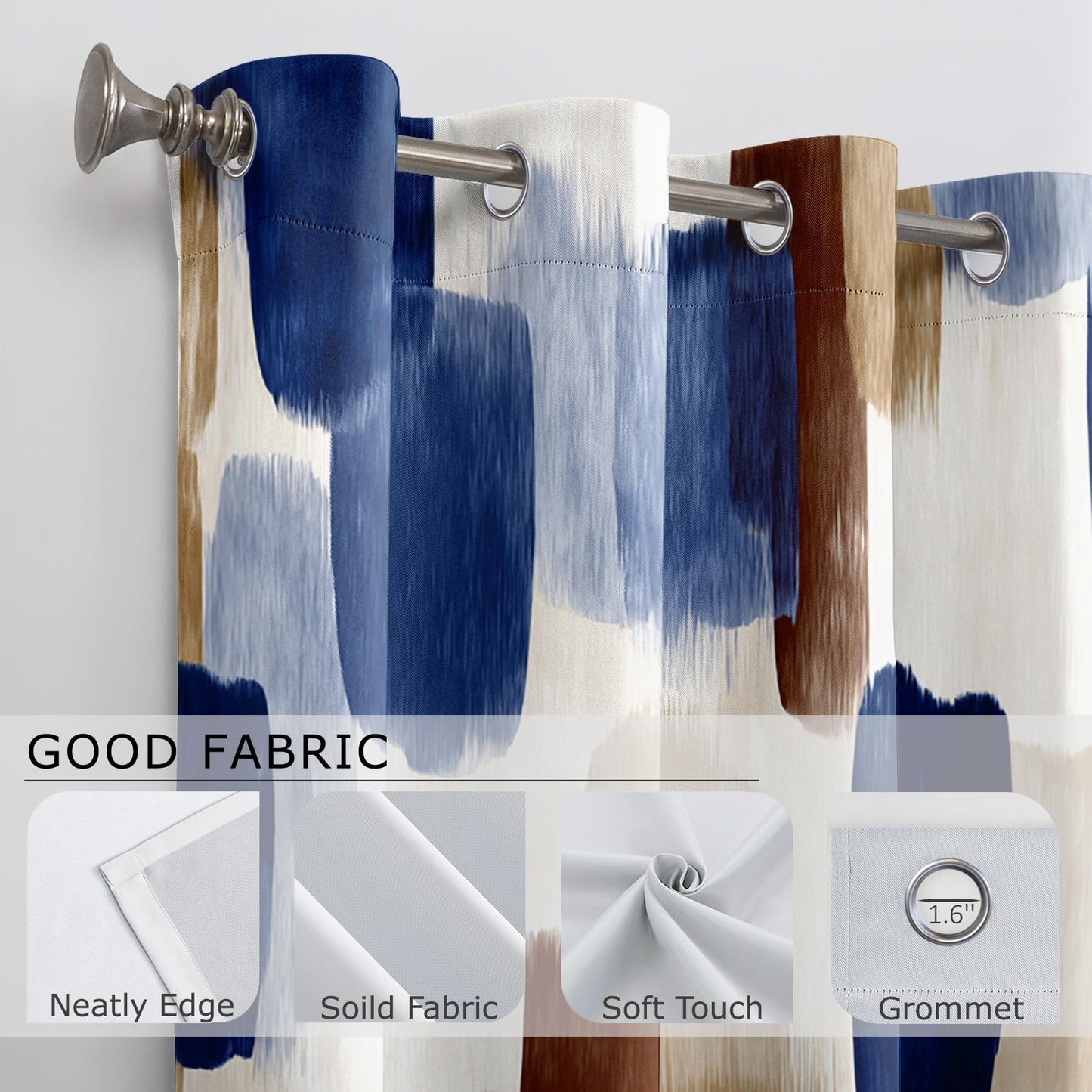 Solvivae Abstract Art Blackout Curtains for Bedroom Living Room, Blue Brown Beige Modern Patterned Window Treatments, Room Darkening Thermal Insulated Grommet Drapes, 108 Inch Curtains 2 Panel Set