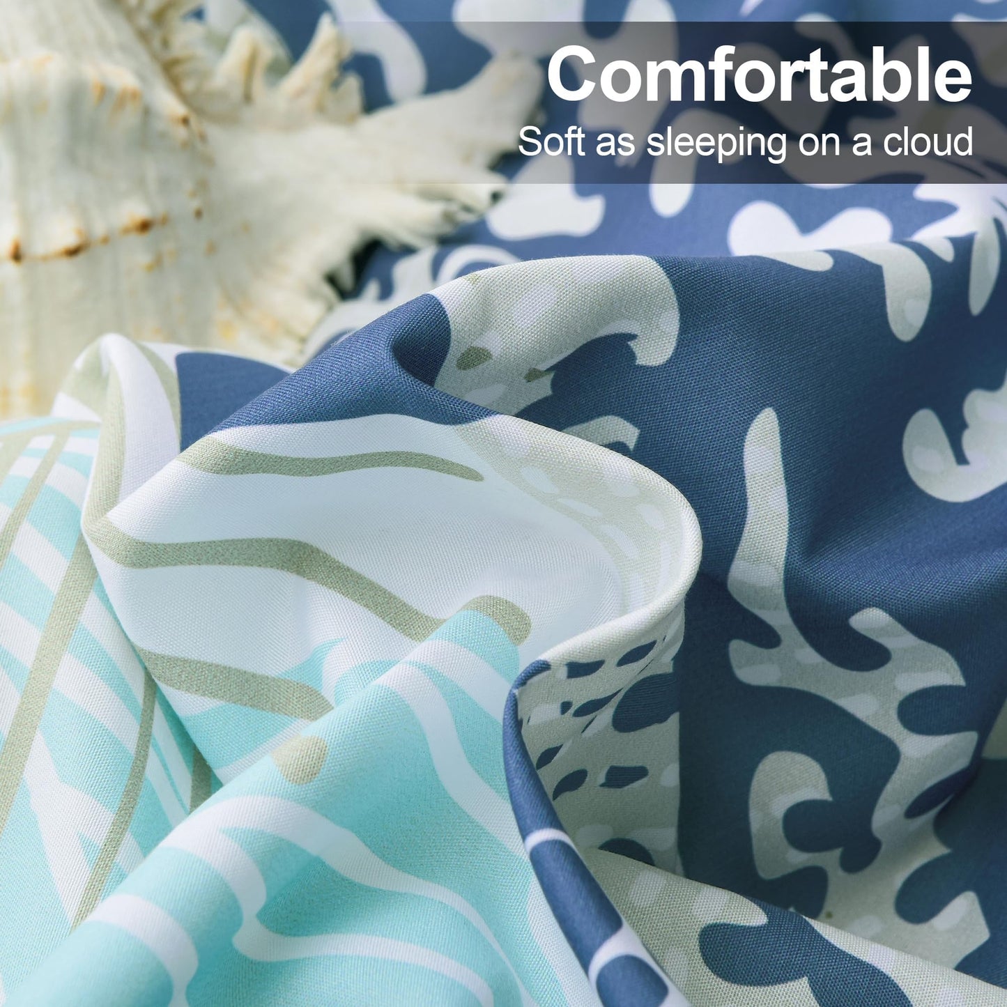 Tritard Coastal Comforter Set King Size 3 Piece, Soft Beach Themed Comforter, Ocean Nautical Lightweight Bedding Sets for All Seasons, (1 Reversible Comforter and 2 Pillow Shams), 104''x90'', C6
