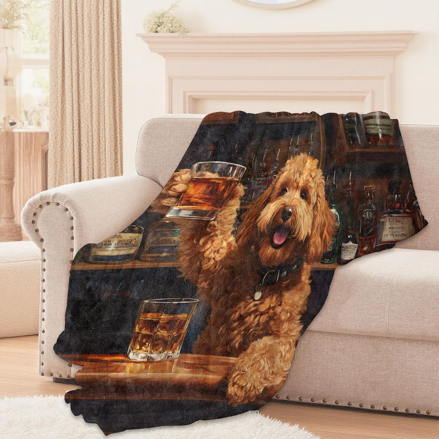 Lugiu Playful Dog Blanket, Lightweight Comfy Wine Glass and Puupy Throw for Couch Sofa Bedroom, Soft Cozy Travel Flannel Whimsical Funny Blankets Gifts for Girls Boys Kids, Home Decor 60×50in