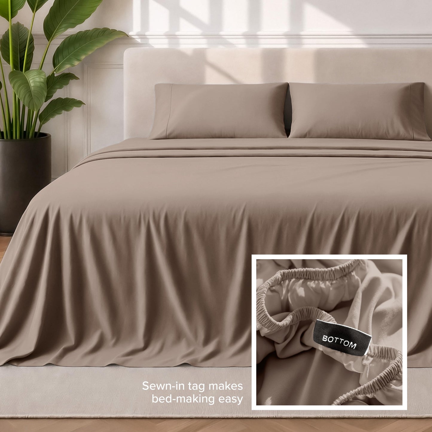 Bare Home Queen Sheet Set - 1800 Ultra-Soft Microfiber Queen Bed Sheets - Double Brushed - Deep Pockets - Easy Fit - 4 Piece Set - Bedding Sheets & Pillowcases (Queen, Taupe)