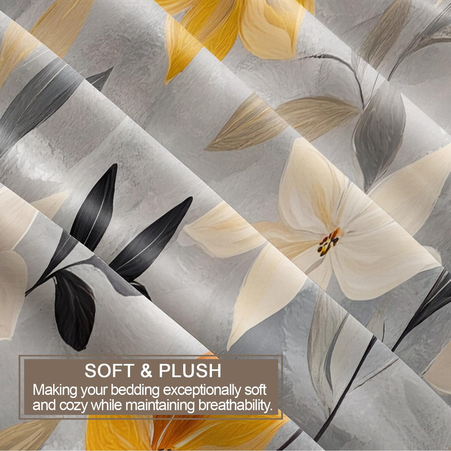 PAISUOQ Floral Bedding Sets, Nordic Floral Duvet Cover Queen, Rustic Gray Comforter Cover with Zipper Ties, 3 Pieces with 2 Pillowcases, Home Decor & Gifts
