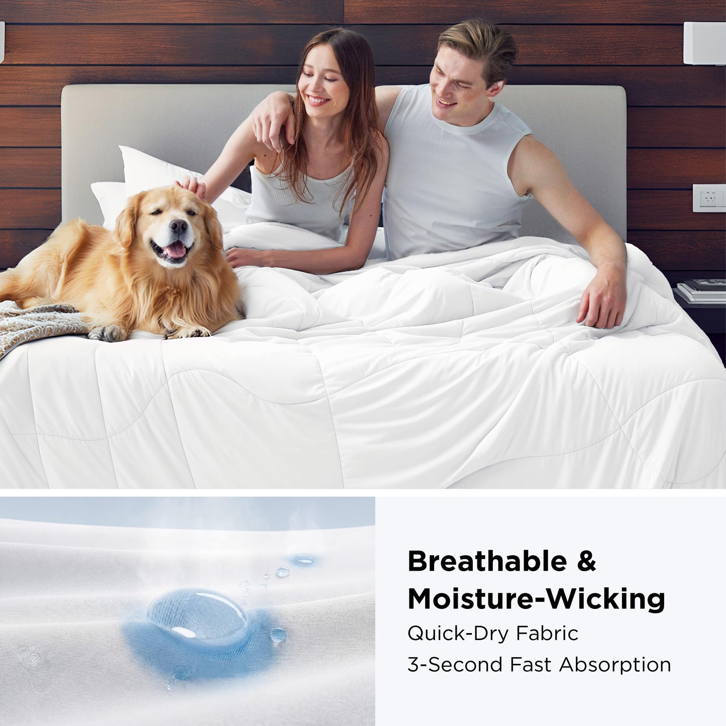 Bedsure Cooling Comforter King Size - Cooling Blankets for Hot Sleepers, Lightweight Comforter for Summer with Dual-Sided Cool Tech, Soft Breathable Cold Blanket for Sleeping, White, 102x90 Inches