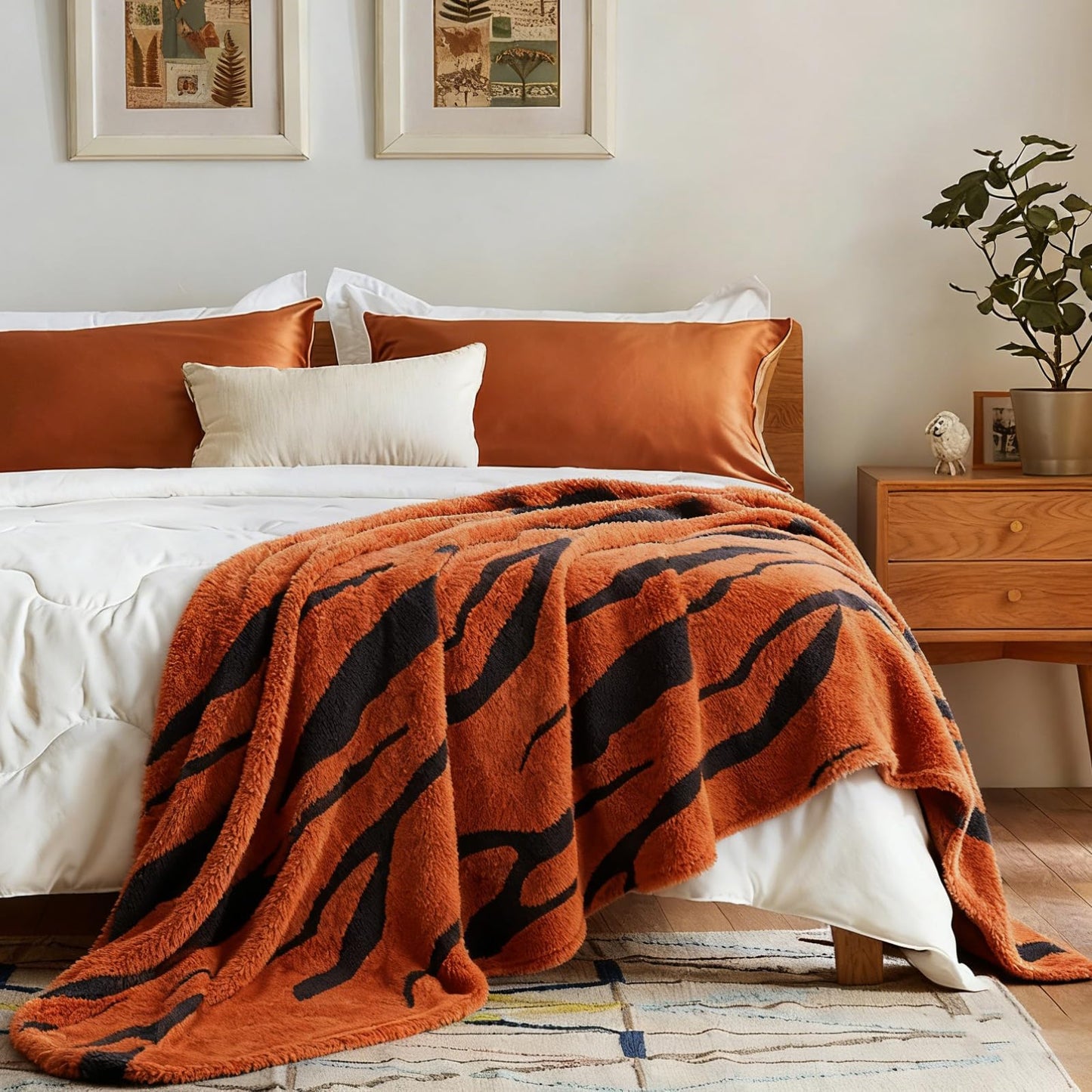 BYKOSY Zebra Printed Throw Blanket-Cozy Soft Lightweight Fuzzy Throw Blanket for Sofa, Couch, Bed & Chair,Rust Red and Black, 50" x 70"