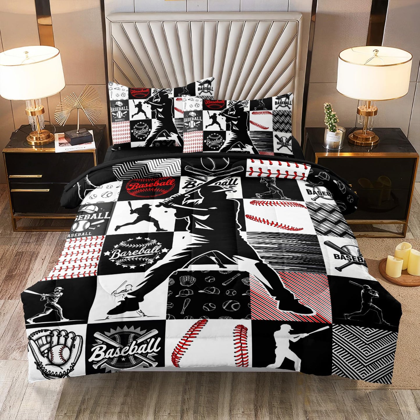 HICAND 5 Pcs Baseball Full Bedding Set for Boys Teens, Full Size Sports Cool Baseball Boys Comforter Set with Sheets